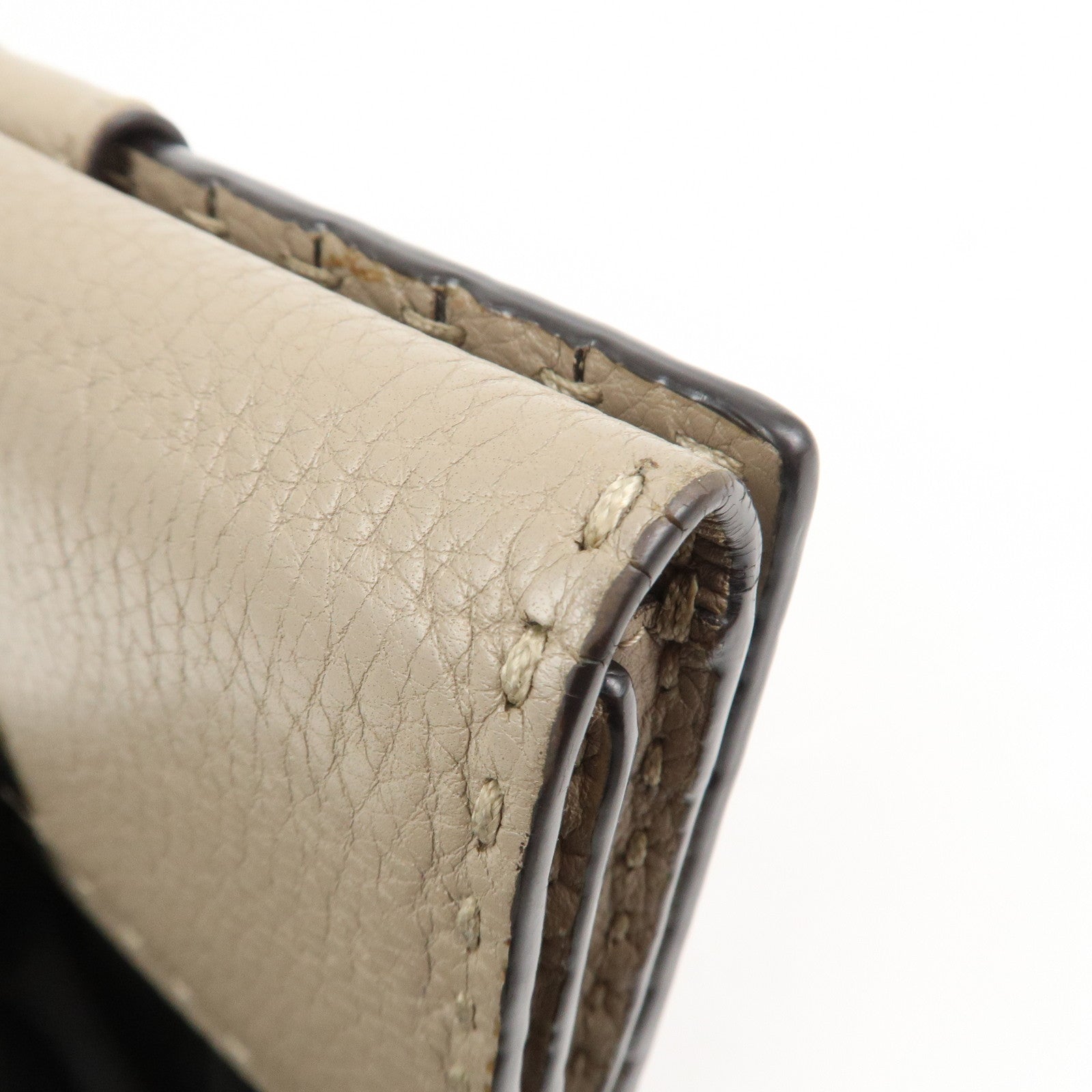 FENDI Seleria Leather Peekaboo Long Wallet Beige 8M0308