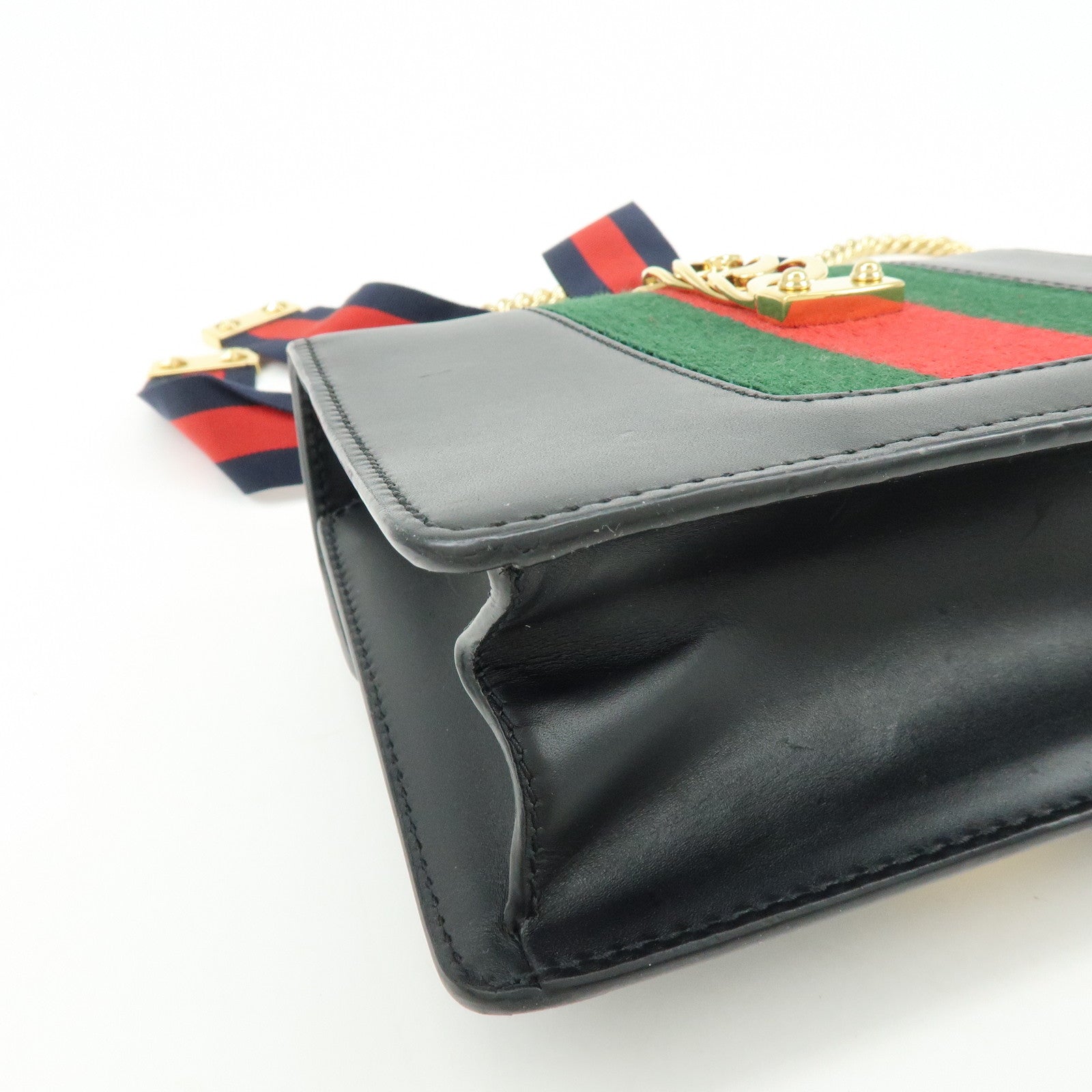 GUCCI Sylvie Sherry Leather Chain Shoulder Bag Black 431666