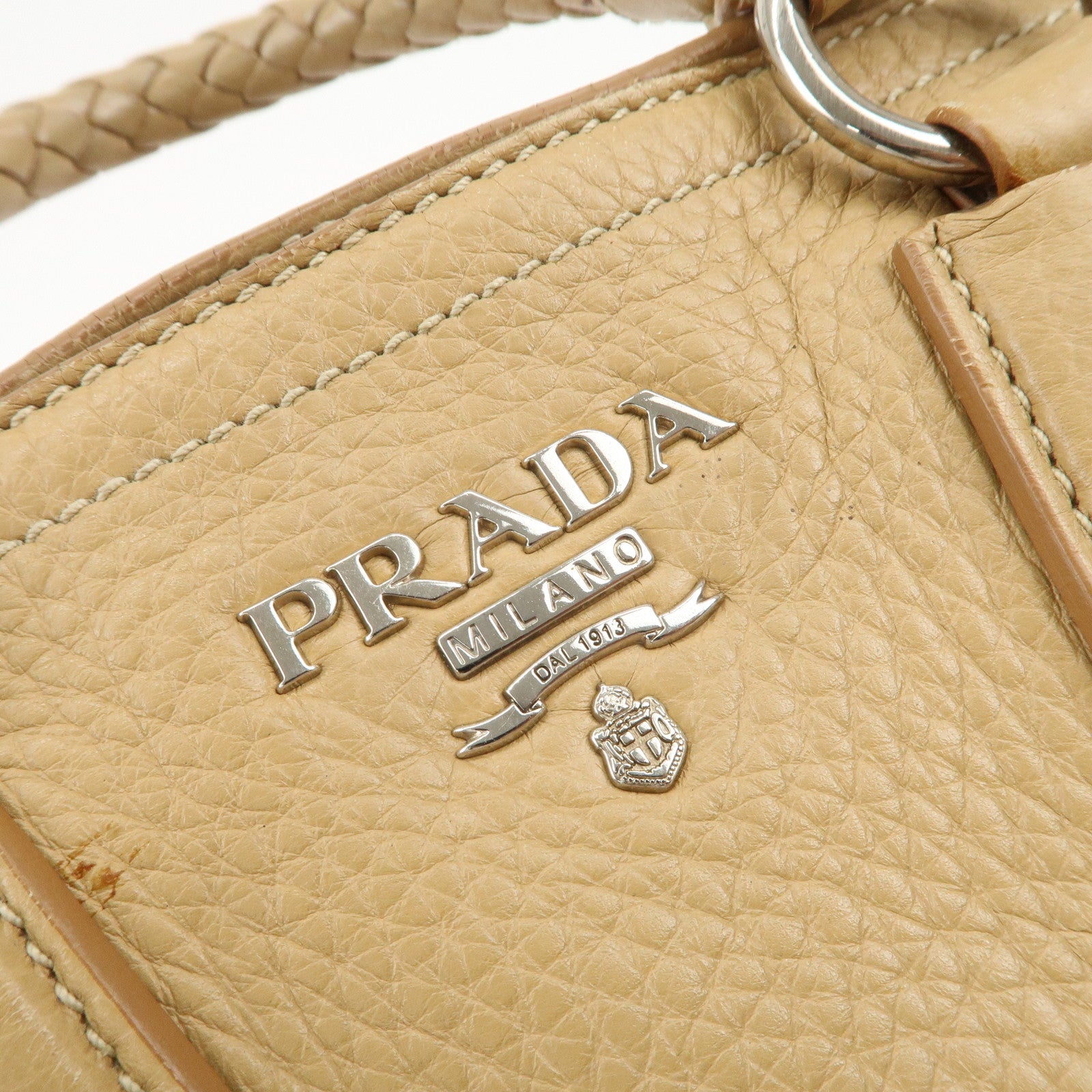 PRADA Logo Leather 2Way Bag Hand Bag Shoulder Bag Beige BN1364