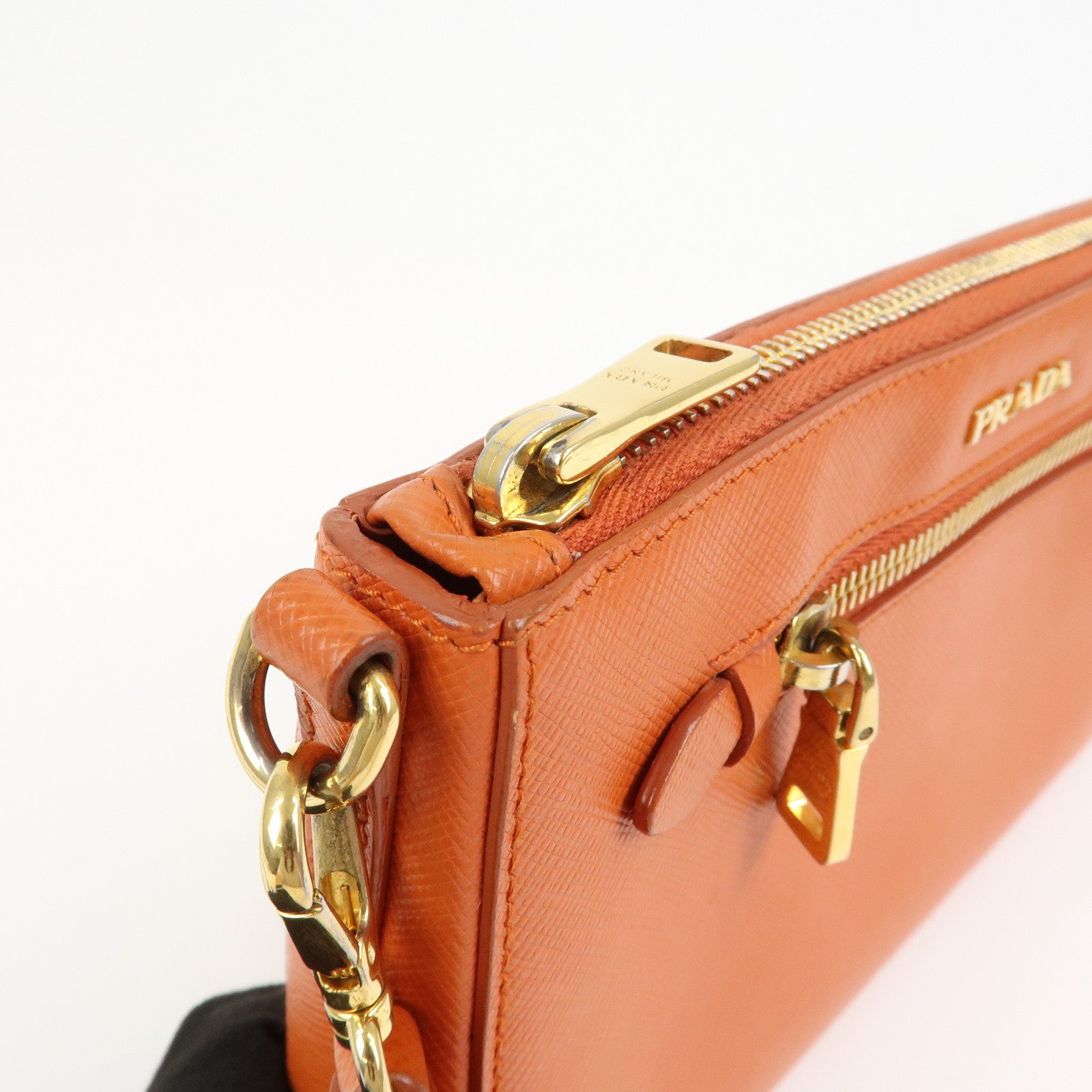 PRADA Logo Leather Shoulder Bag Crossbody Bag Orange BT0834