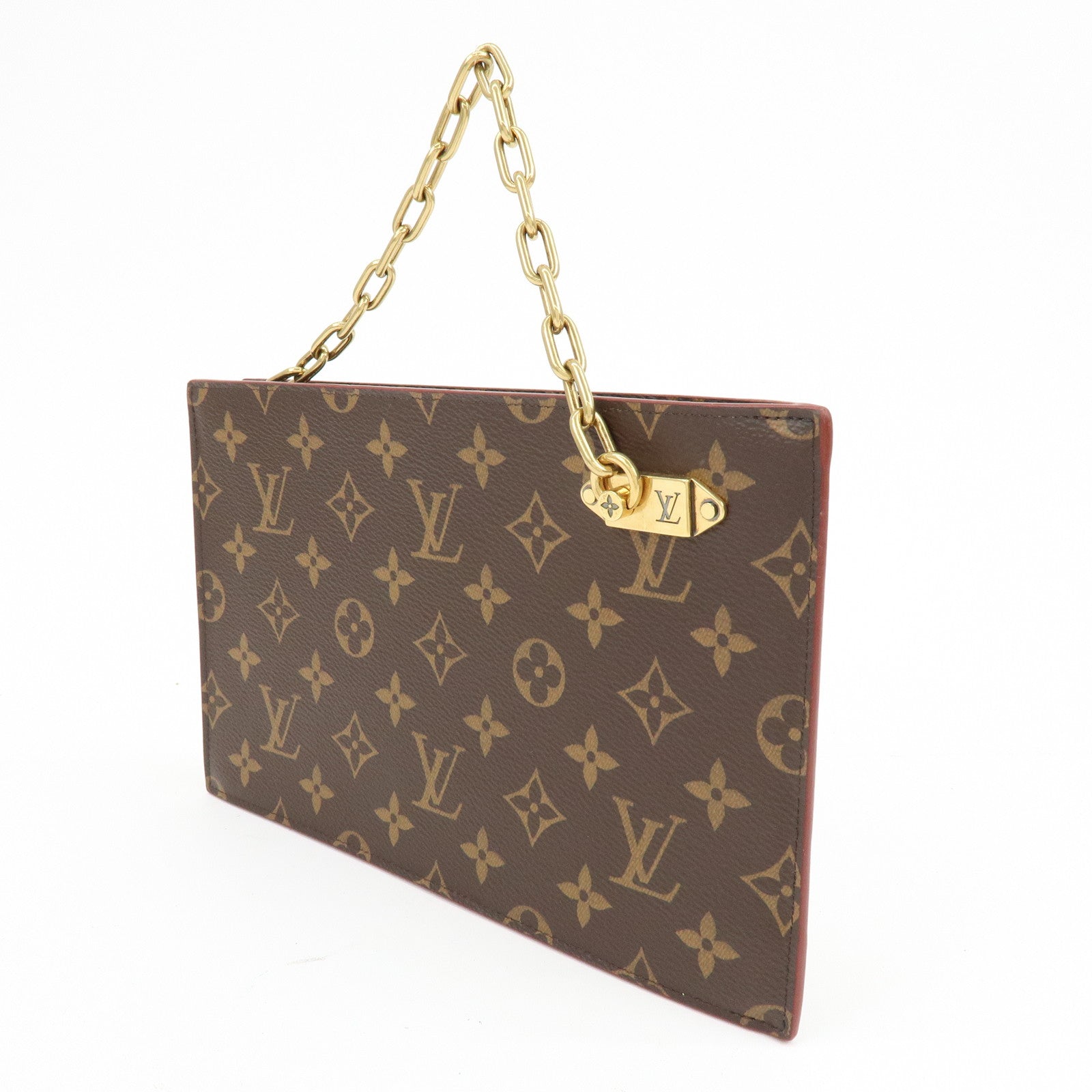 Louis Vuitton Monogram Chain Clutch Bag Pouch Brown M55646