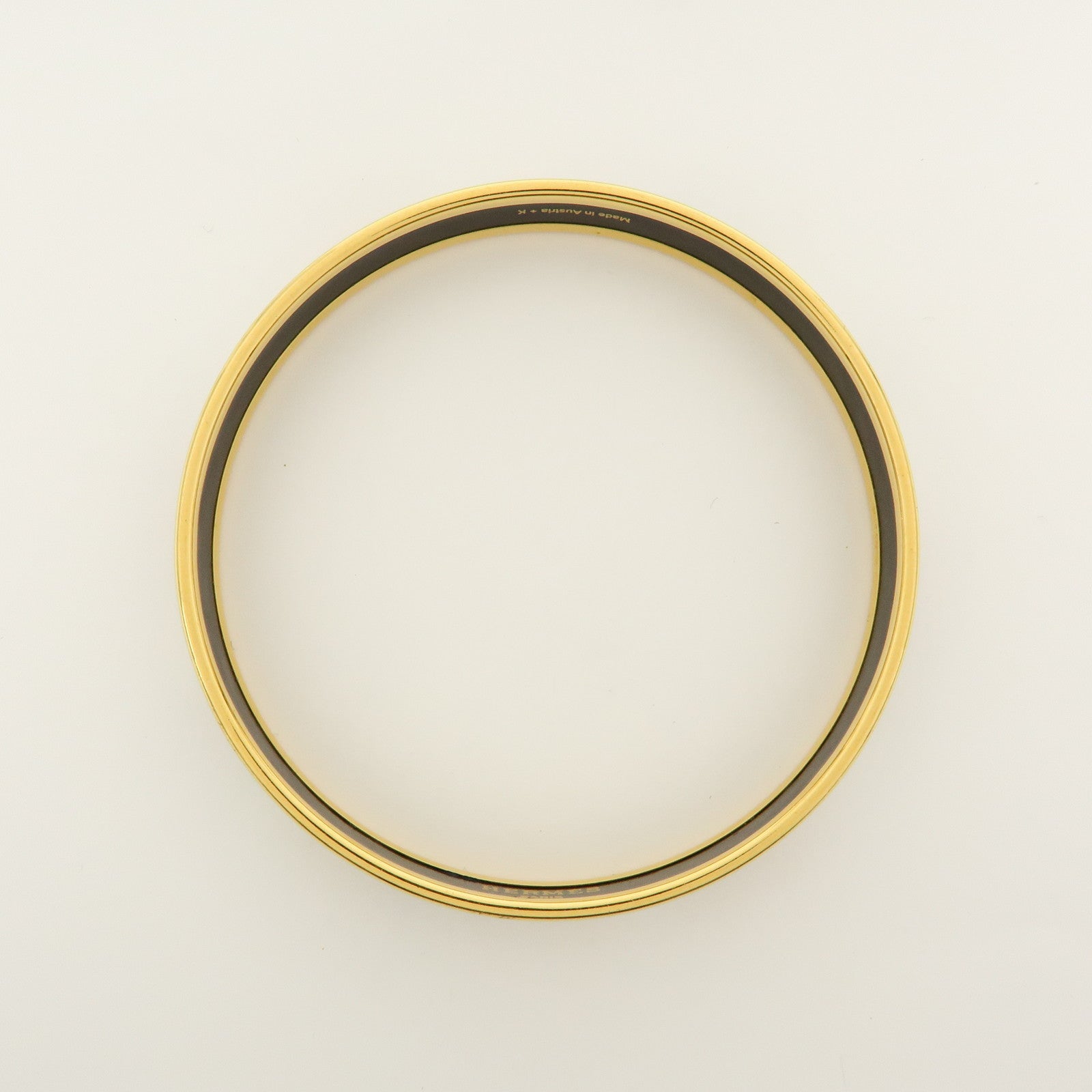 HERMES Email PM Gold Plated Bracelet Bangle Light Green Orange Gold