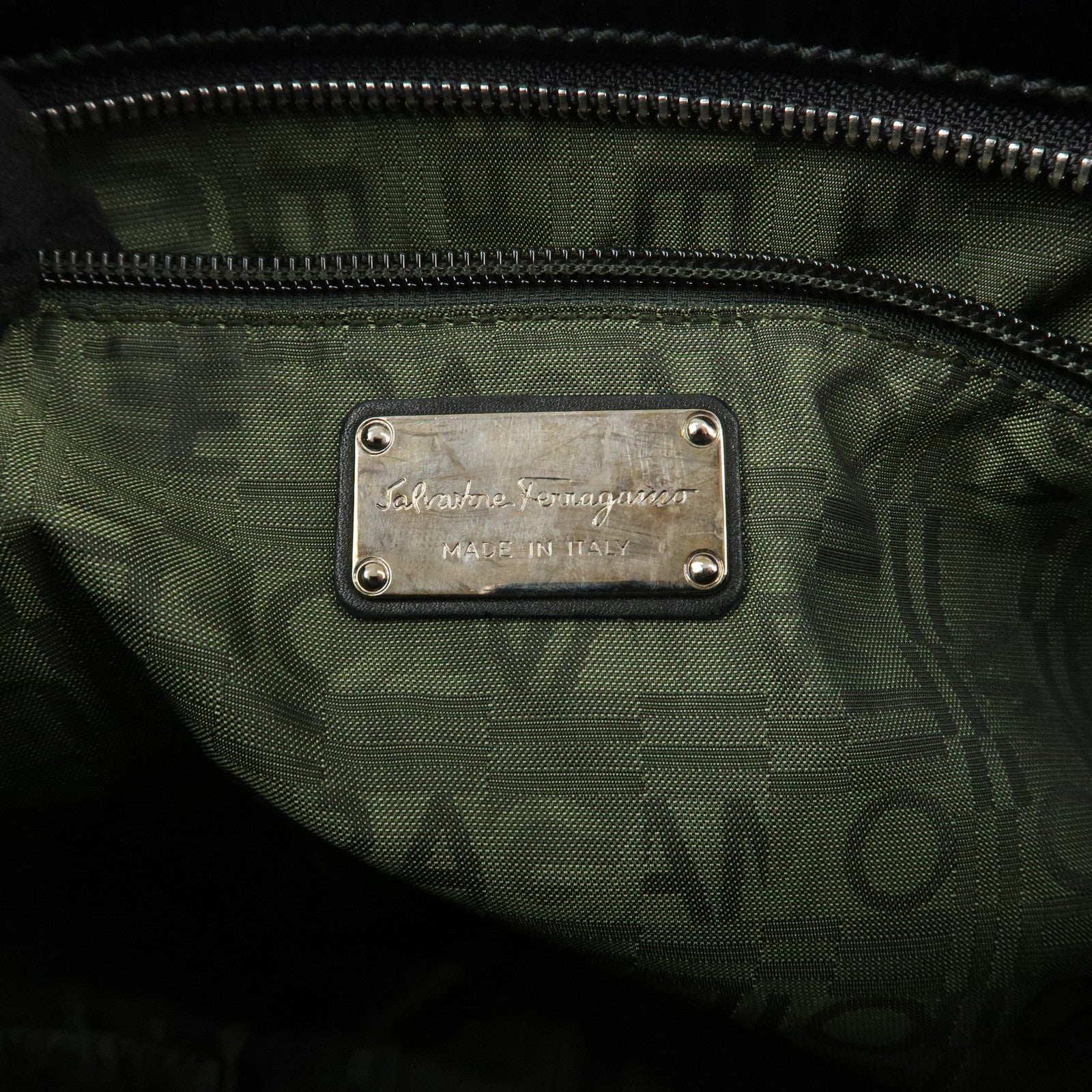 Ferragamo Gancini Patent Leather Shoulder Bag Black Silver HDW Used