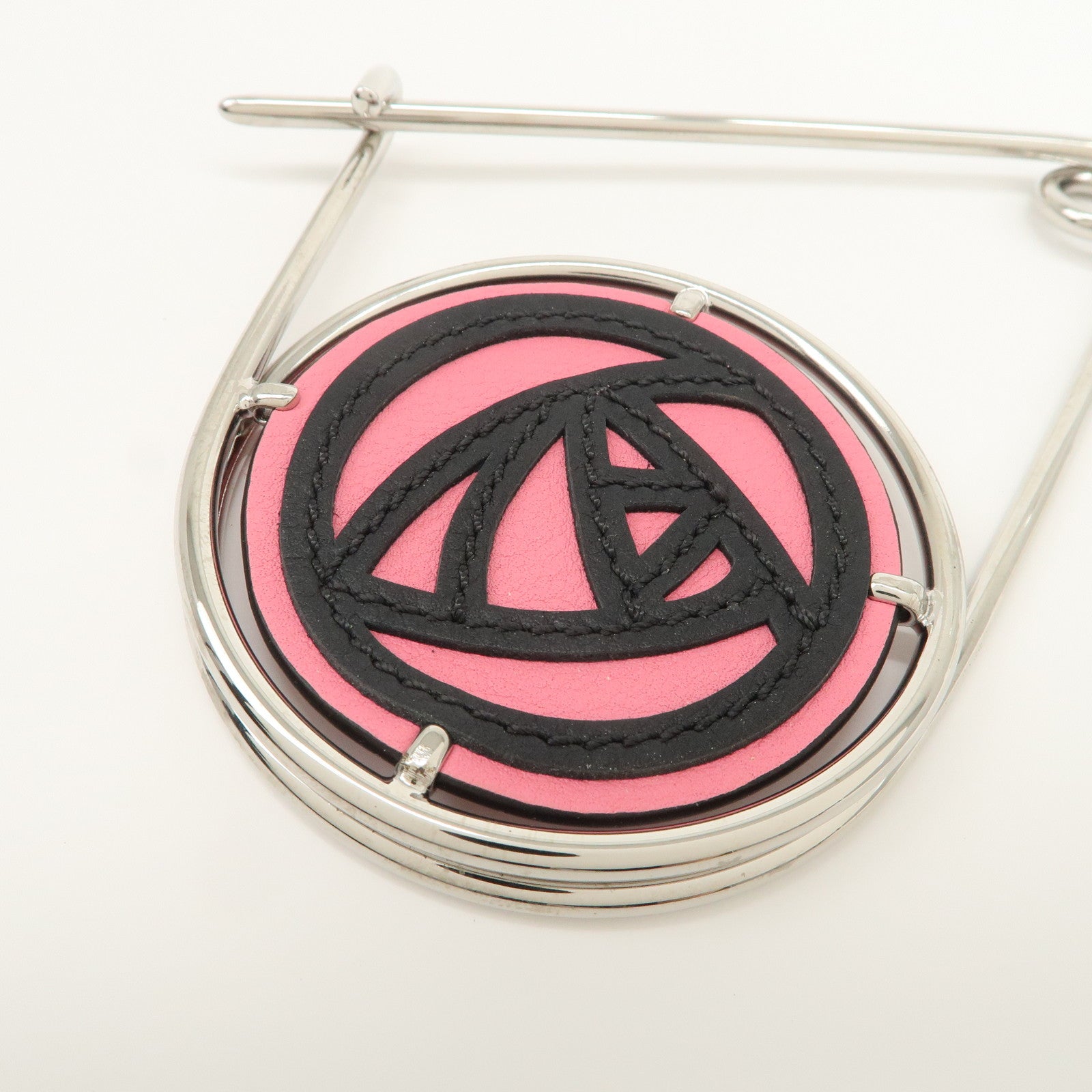 LOEWE Leather Metal Rose Meccano Pin Pink Black Silver