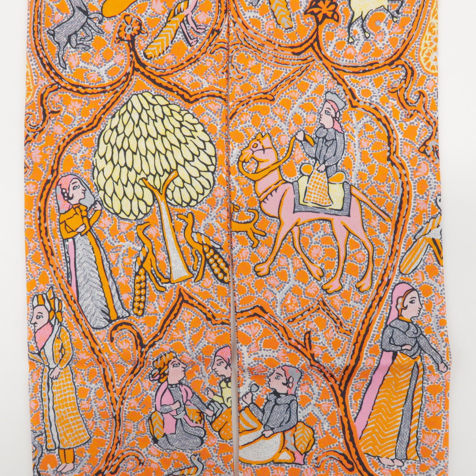 HERMES Maxi Twilly Silk 100% Scarf Animal Motif  Orange