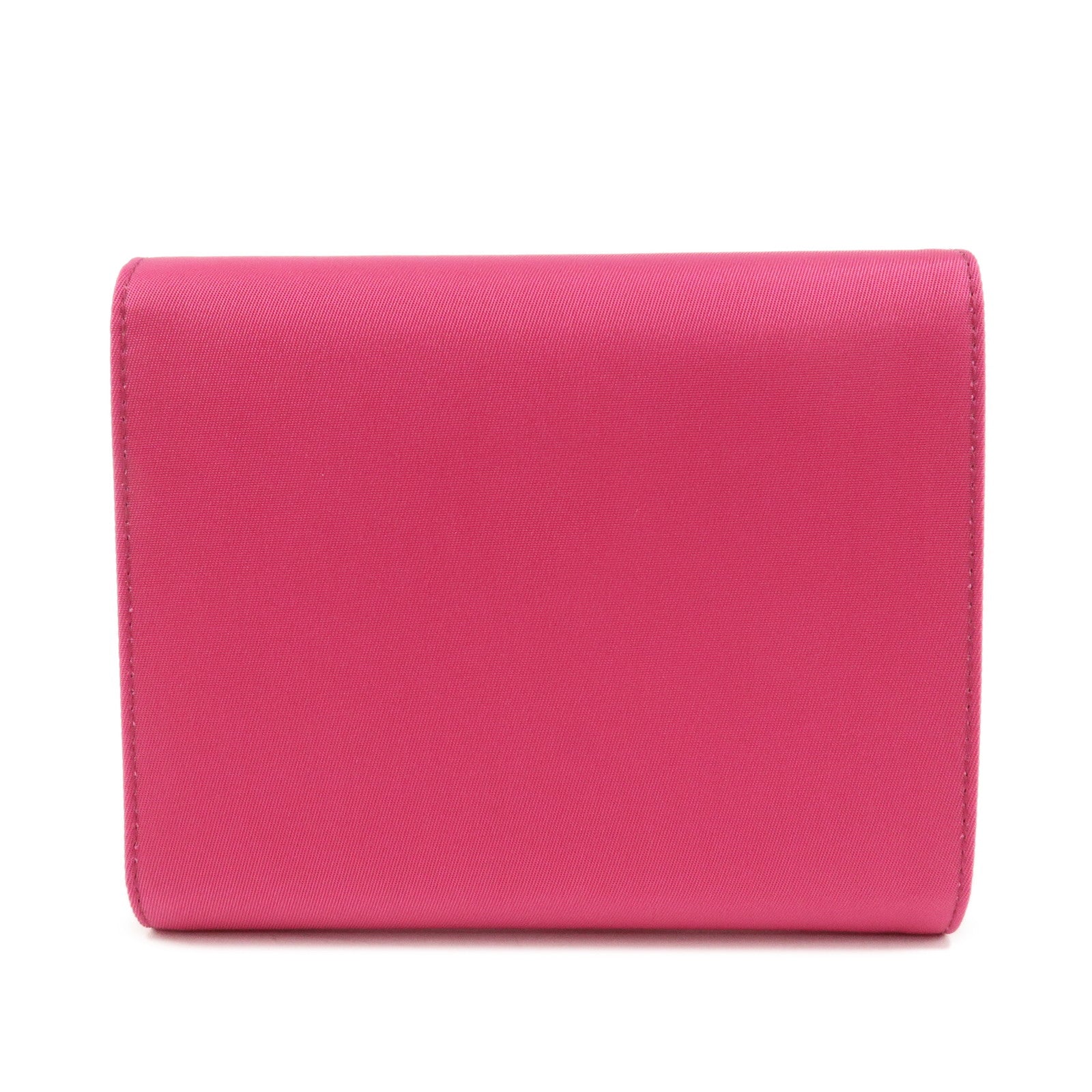 PRADA Triangle Logo Nylon Saffiano Leather Tri-Fold Wallet Pink 1M0170 Used