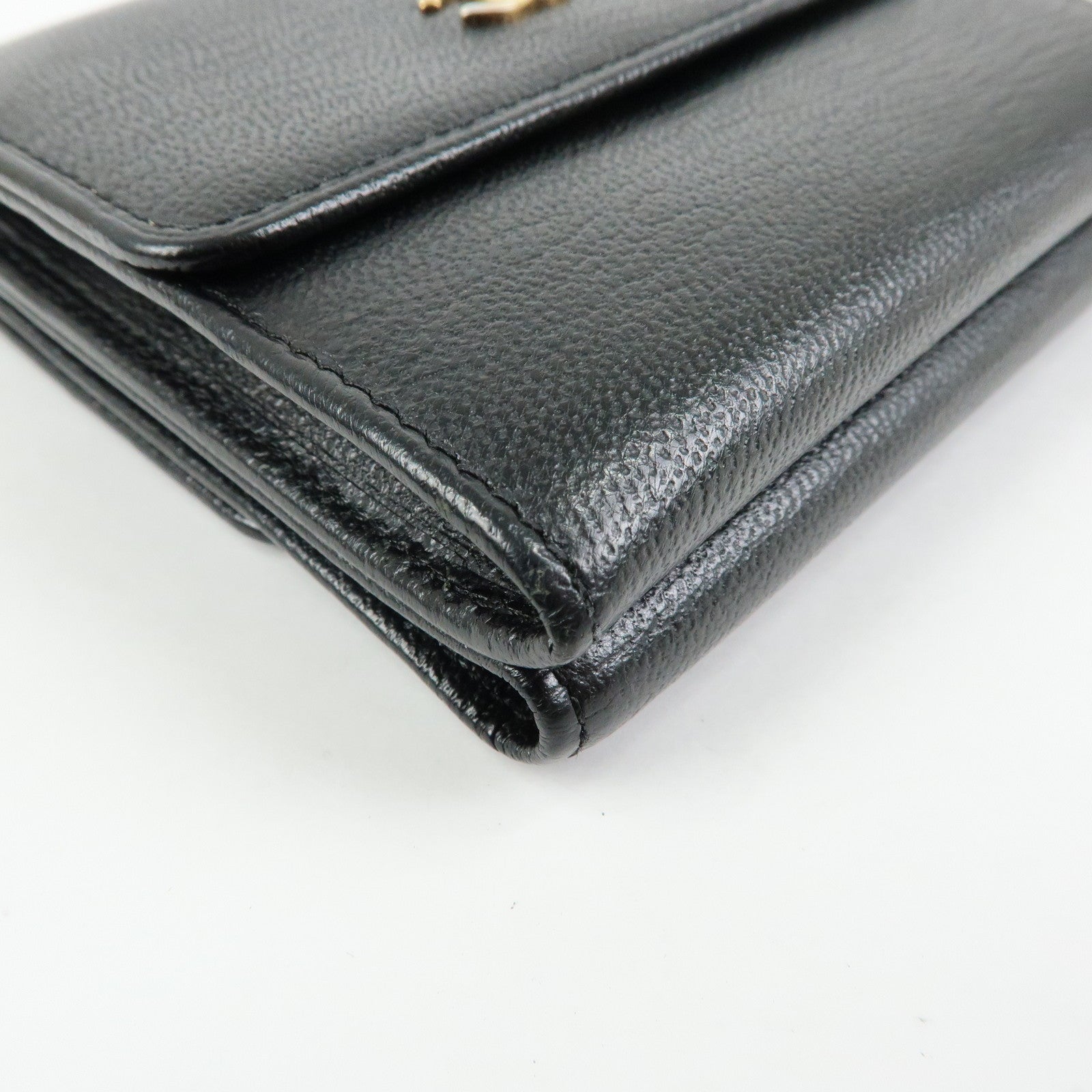 CHANEL COCO Mark Lamb Skin Tri-fold Compact Wallet Black A13456