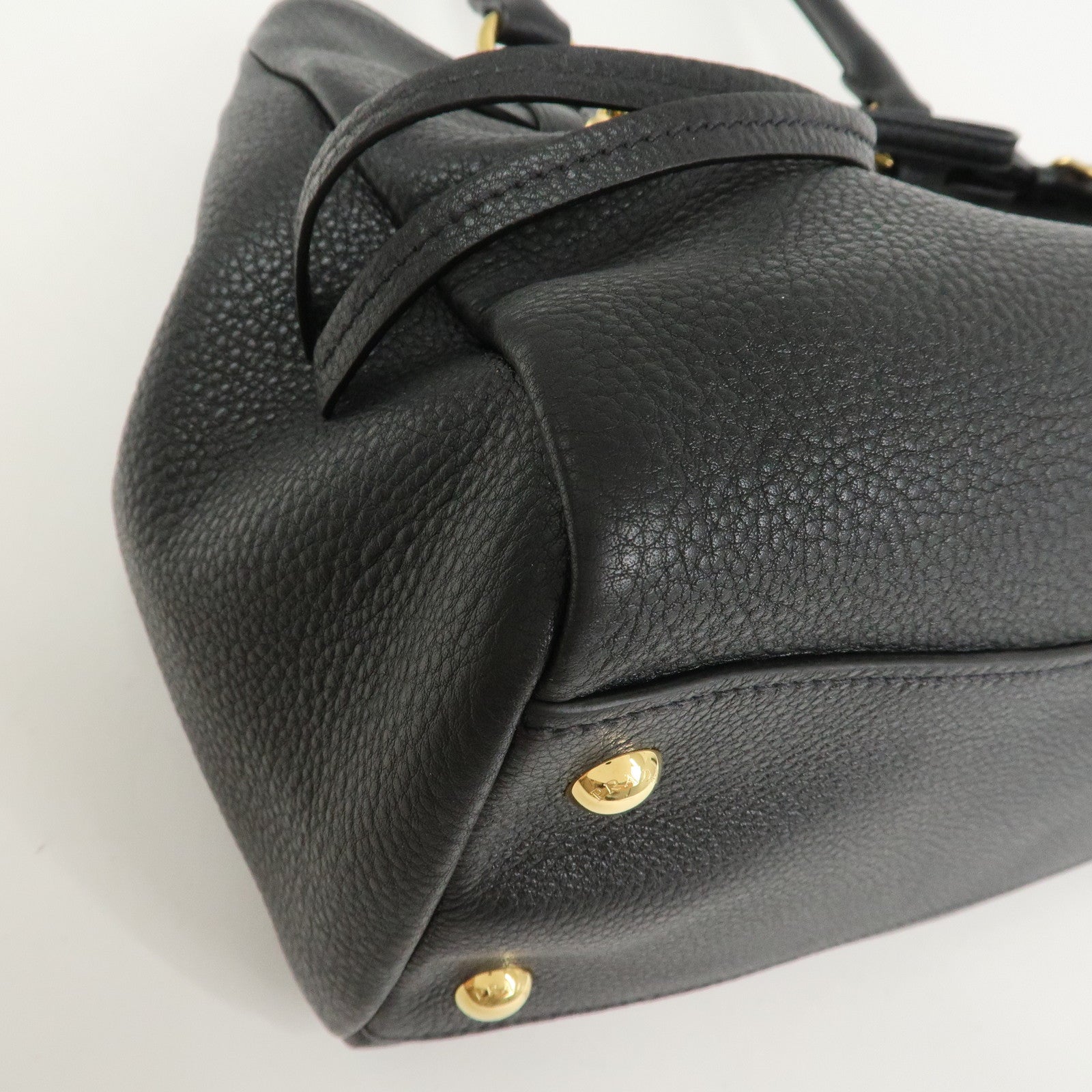 PRADA Logo Leather 2Way Bag Shoulder Bag Hand Bag Black 1BG044