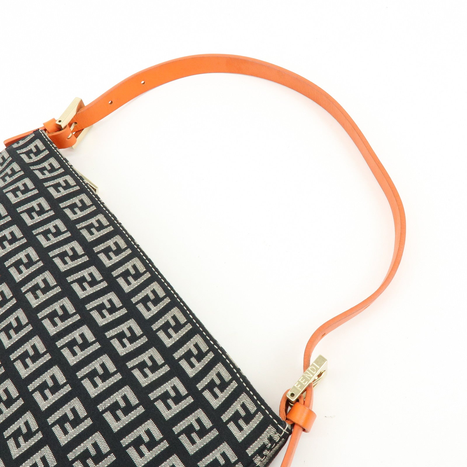 FENDI Zucchino Canvas Leather Shoulder Bag Black Orange 8BR042