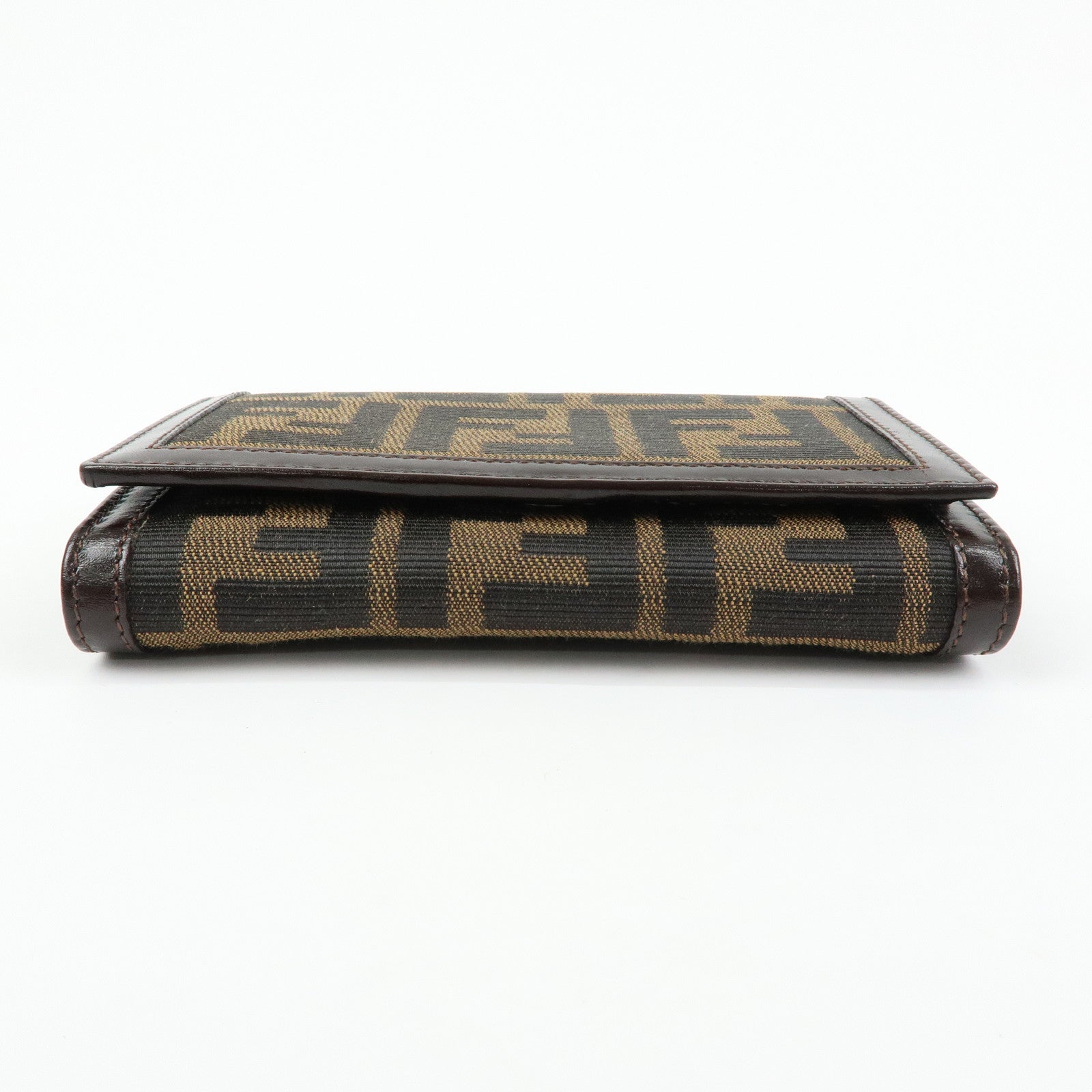 FENDI Zucca Canvas Leather Compact Wallet Brown Black 31052