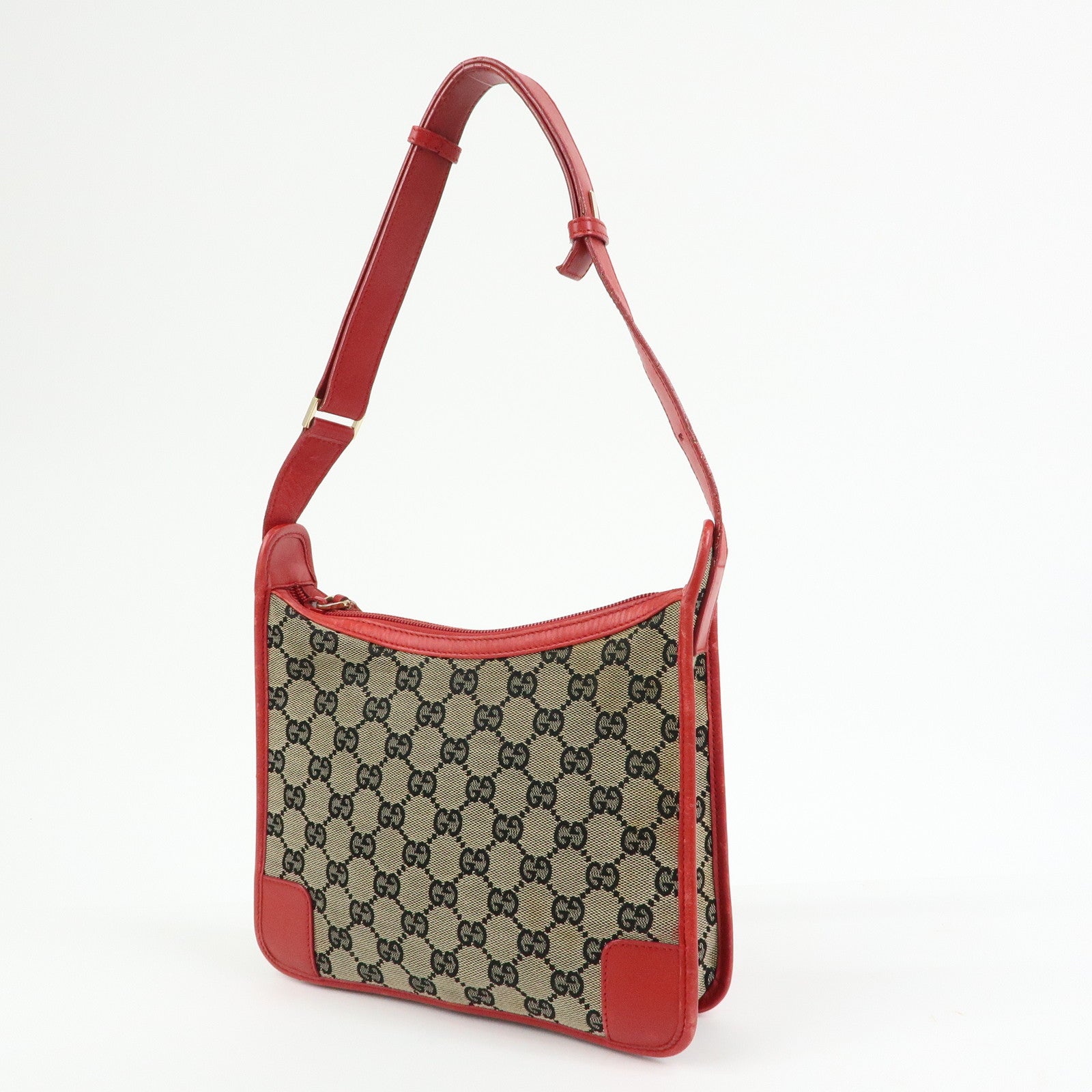 GUCCI GG Canvas Leather Shoulder Bag Hand Bag Beige Red 001・4206