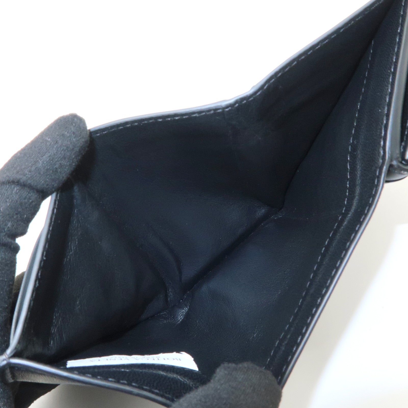 Bottega Veneta  Intrecciato Leather Tri-fold Compact Wallet Black