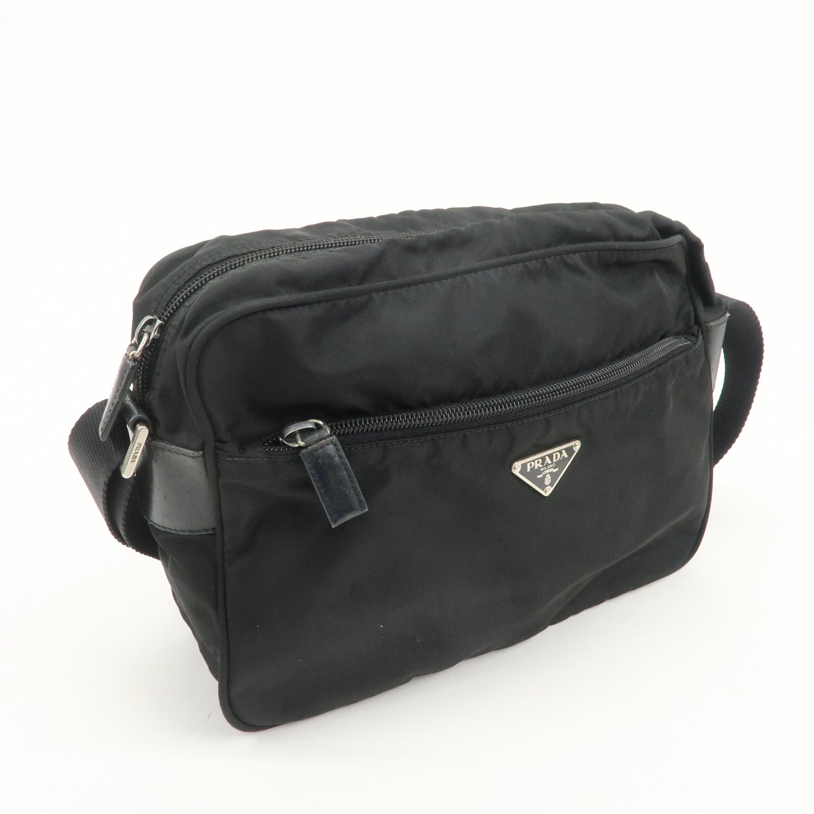 PRADA Triangle Logo Nylon Shoulder Bag Crossbody Bag Black BT0166