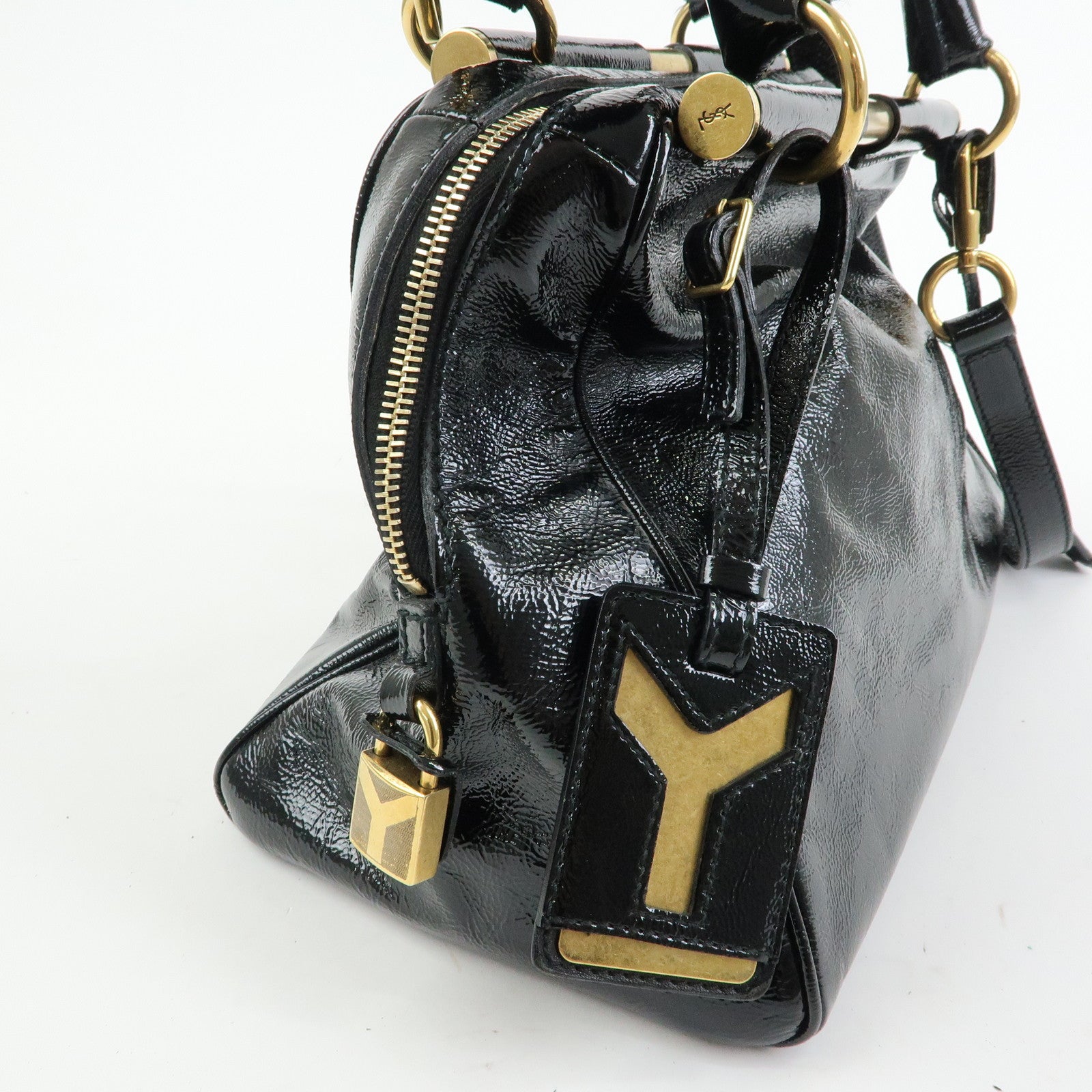 SAINT LAURENT PARIS Y Line Patent Leather 2Way Bag Black 197153