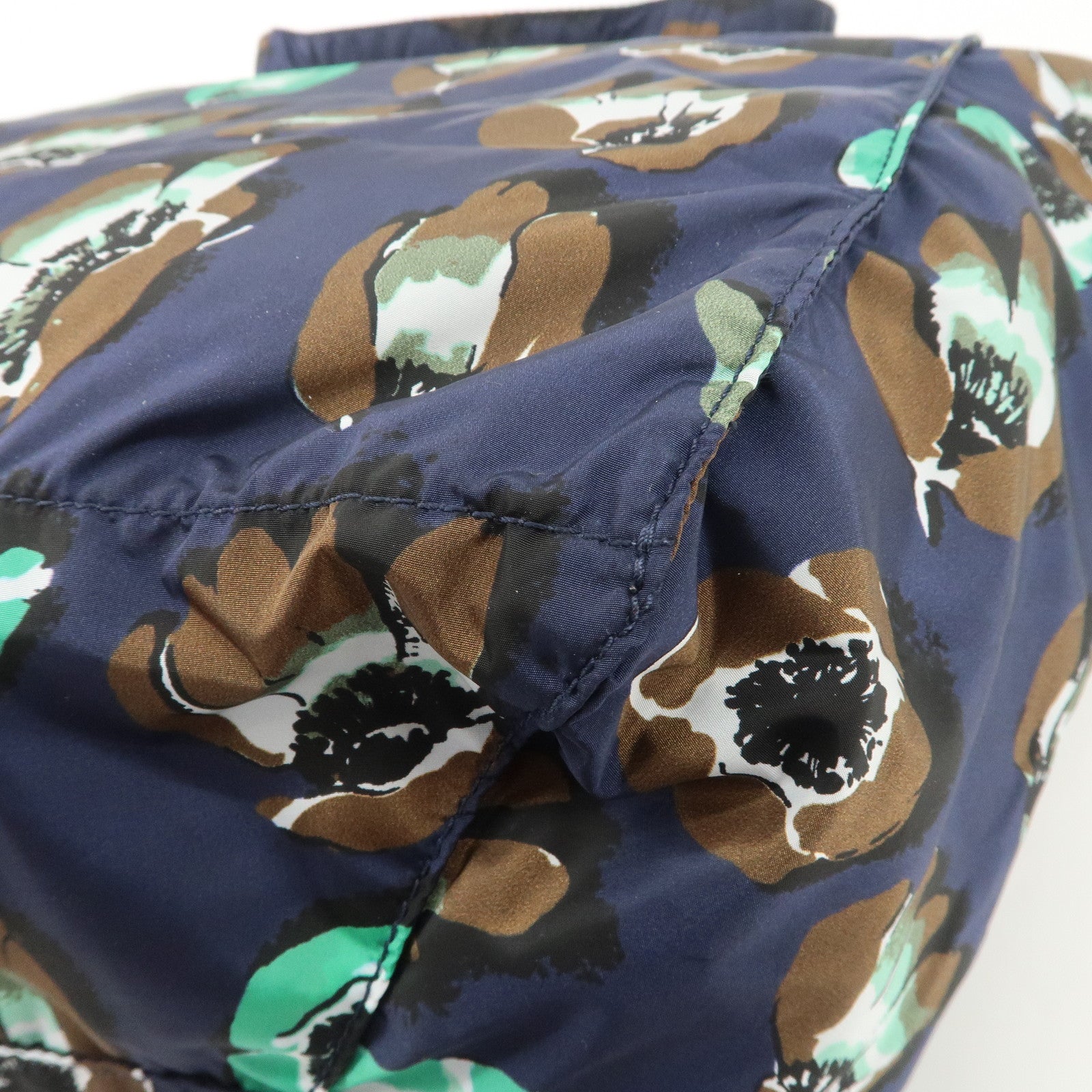 PRADA Triangle Logo Nylon Tote Bag w/Pouch Flower Print Navy B4626B Used