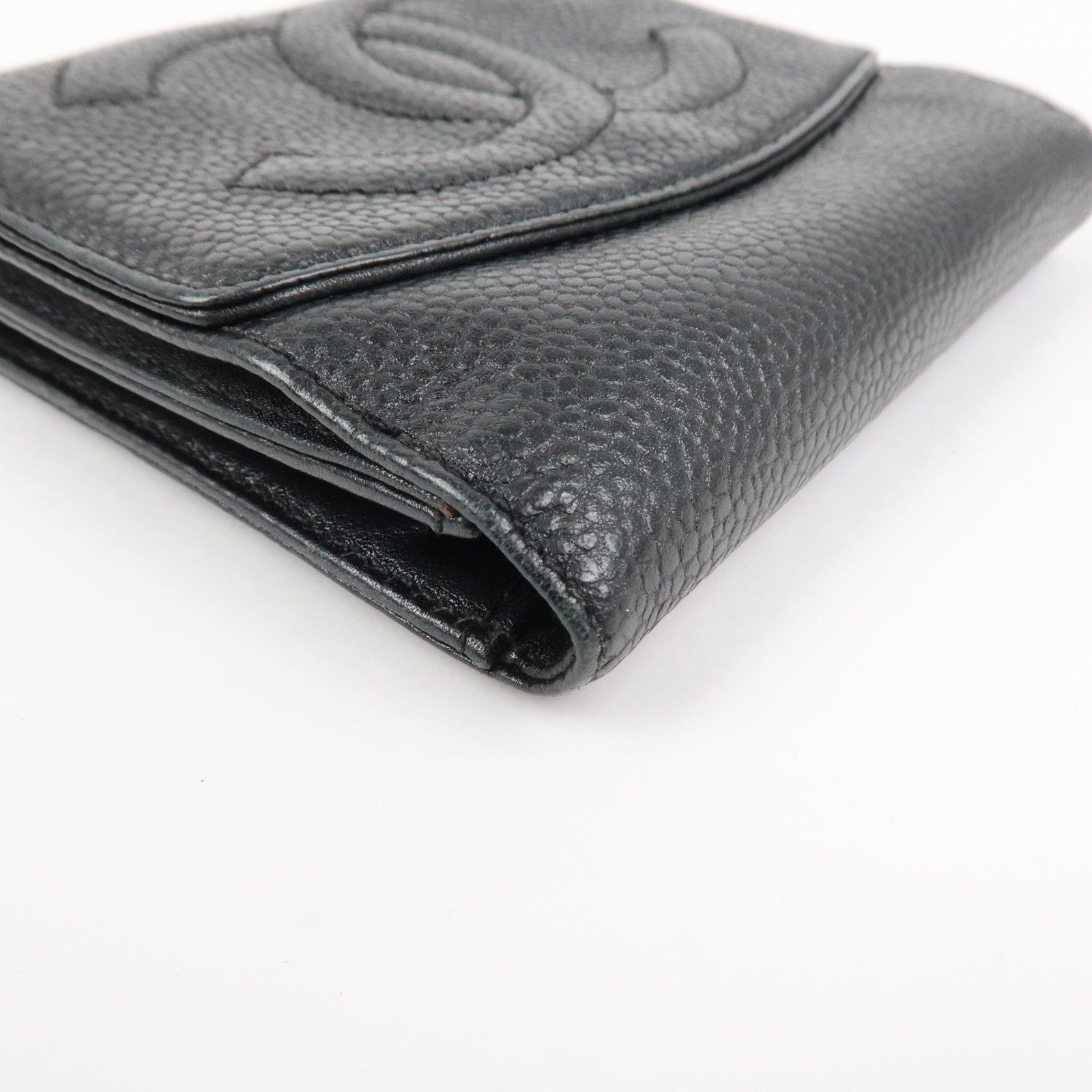 CHANEL COCO Mark W Hook Bi-fold Compact Wallet Black A01427