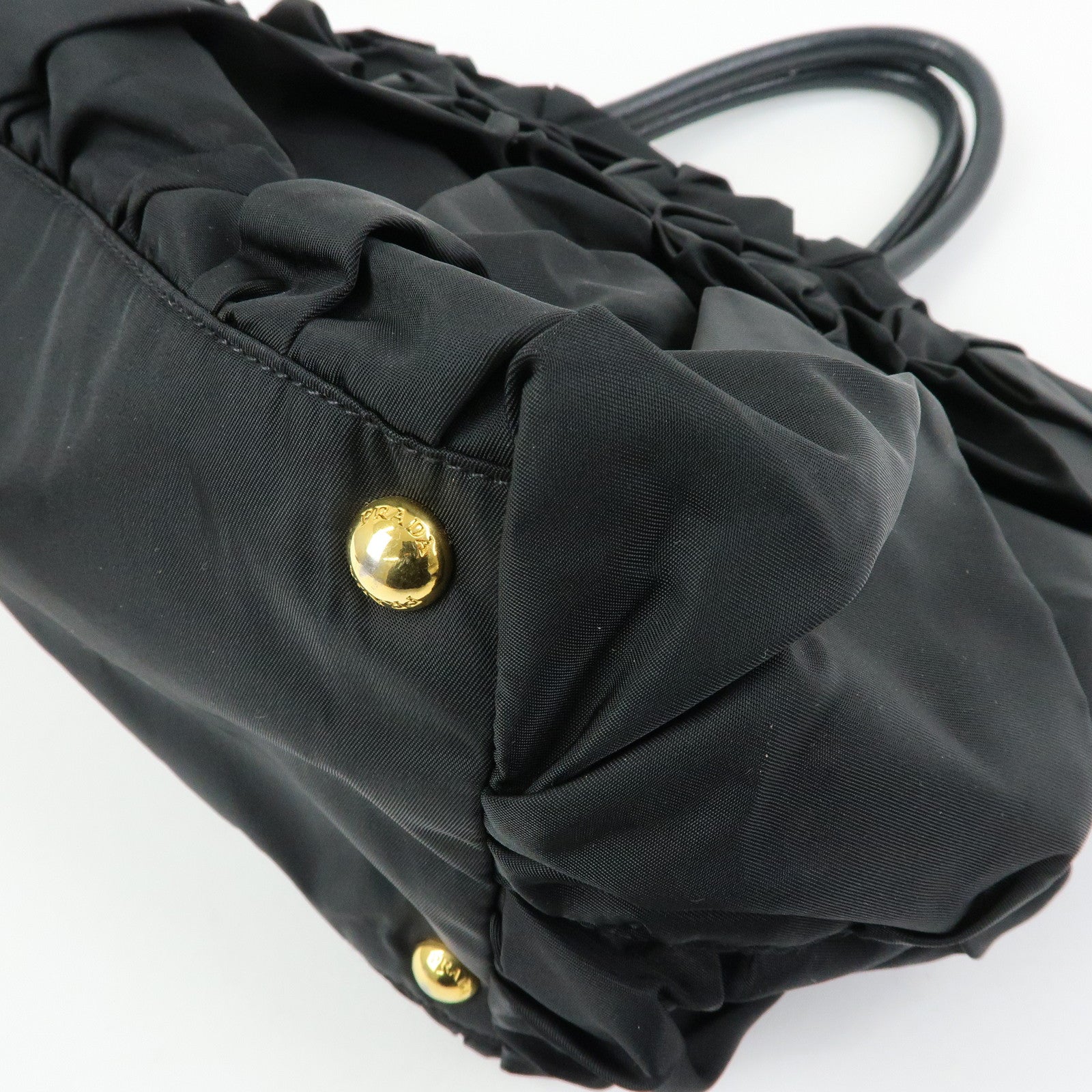 PRADA Triangle Logo Nylon Leather Hand Bag Tote Bag Black BN1701
