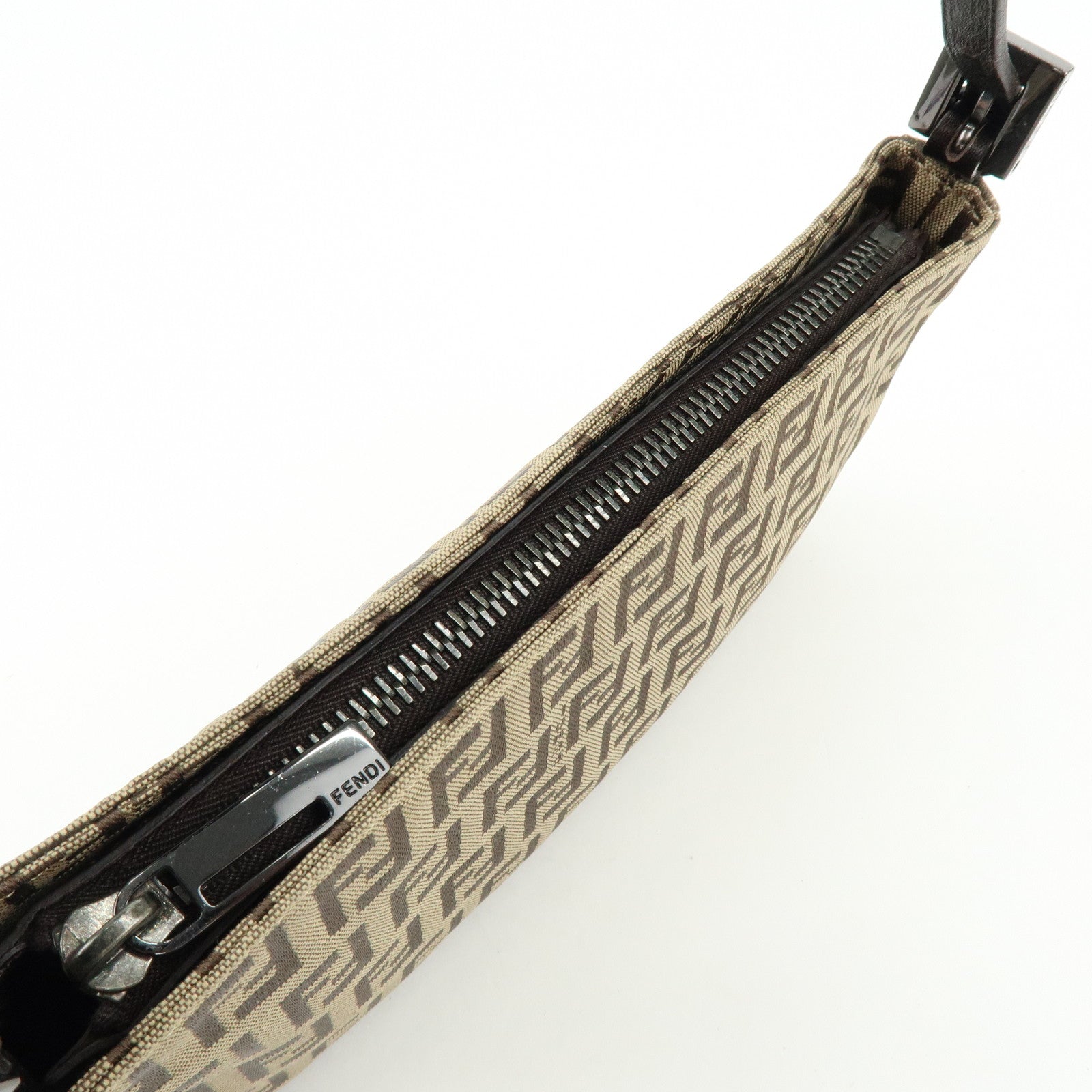 FENDI Zucchino Canvas Leather Hand Bag Brown Beige 8BR041