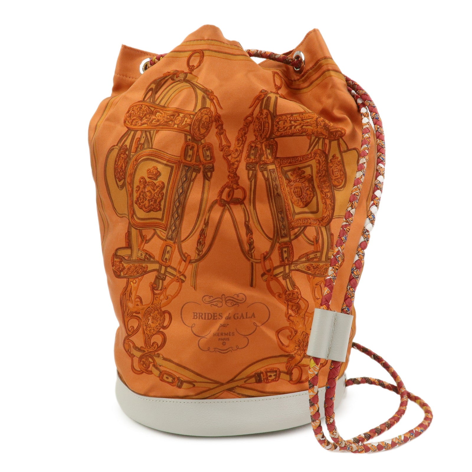 HERMES Soie Cool 22 Silk Leather Shoulder Bag Backpack Orange