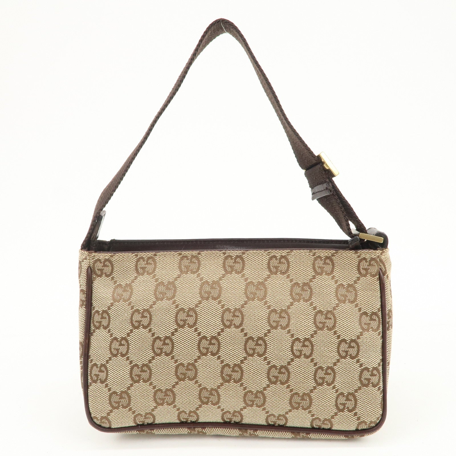 GUCCI GG Canvas Leather Mini Handbag Pouch Beige Brown 106644