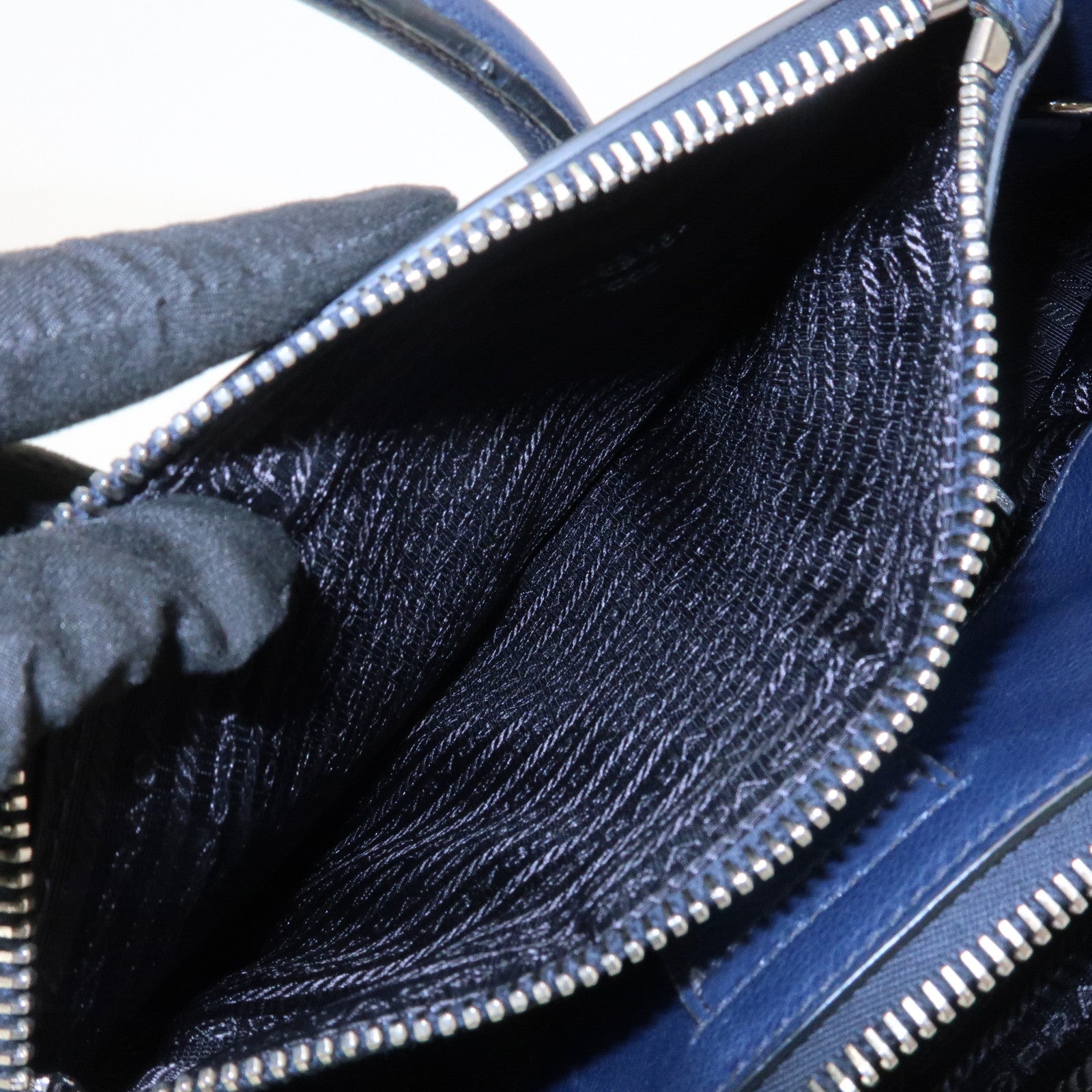 PRADA Triangle Logo 2 Way Bag Tote Bag Shoulder Bag Navy B2625M