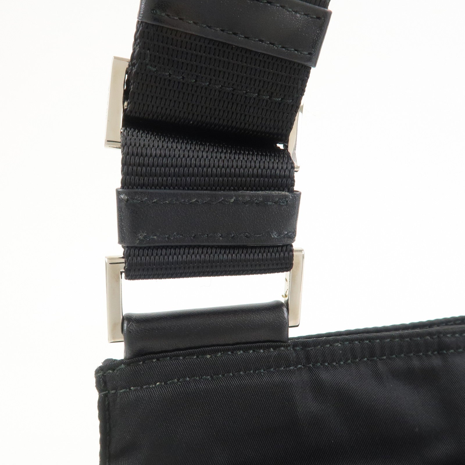 PRADA Triangle Logo Nylon Leather Shoulder Bag Crossbody Bag Black