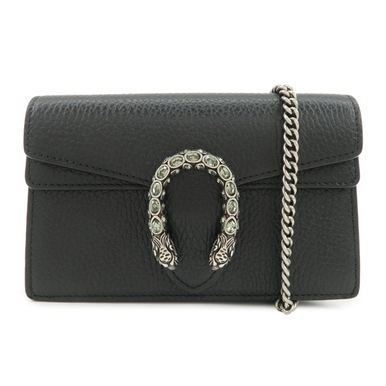 GUCCI Dionysus Super Mini Bag Leather Chain Shoulder Bag Black 476432 Used