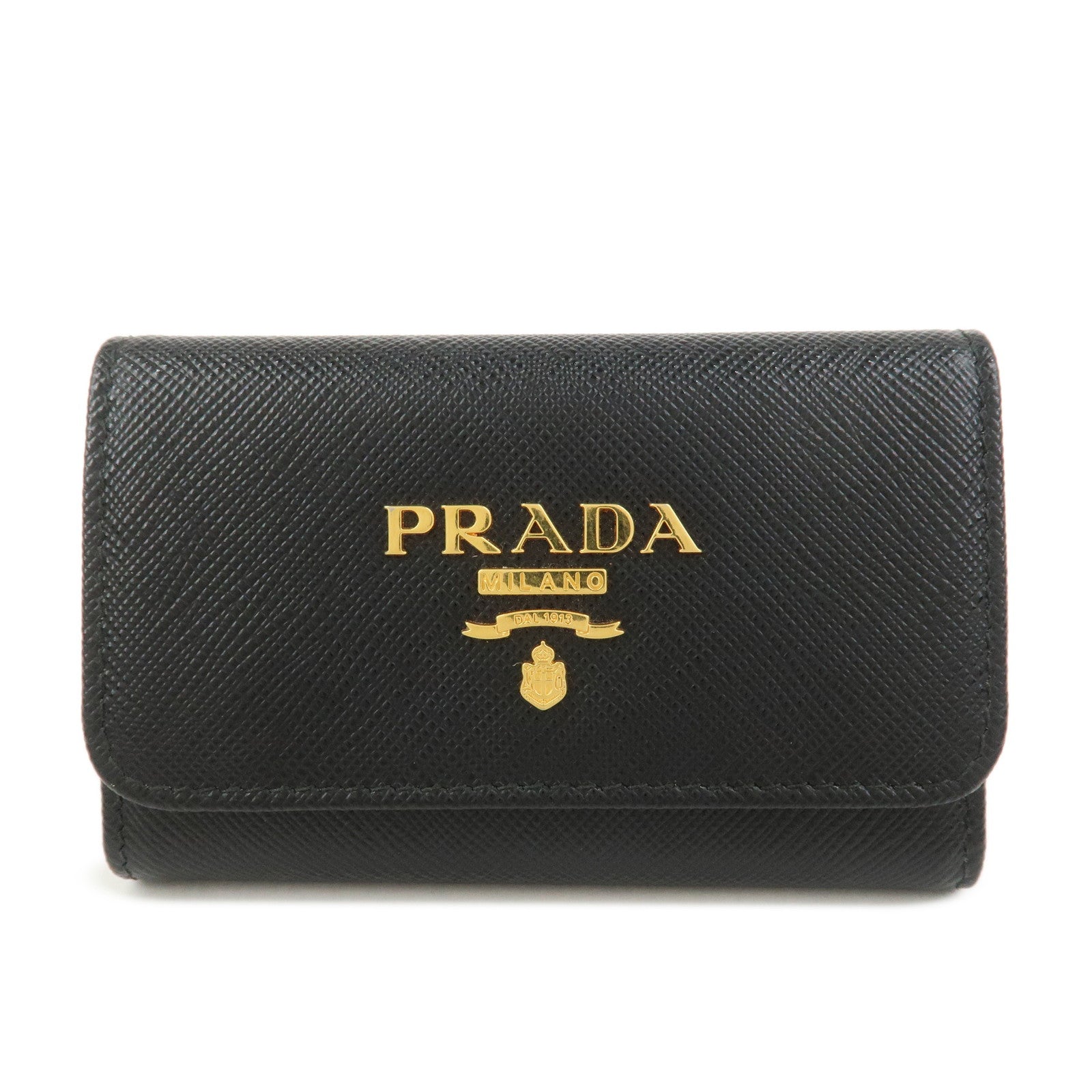 PRADA Saffiano Leather 4 Ring Key Case Key Chain Black