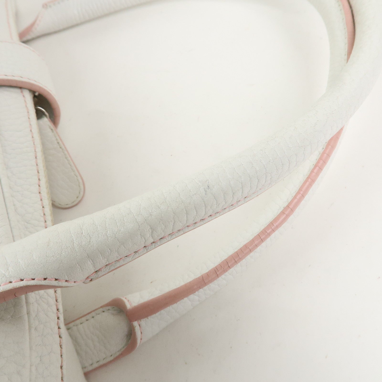 LOEWE Logo Senda Leather Shoulder Bag Boston Bag White Pink