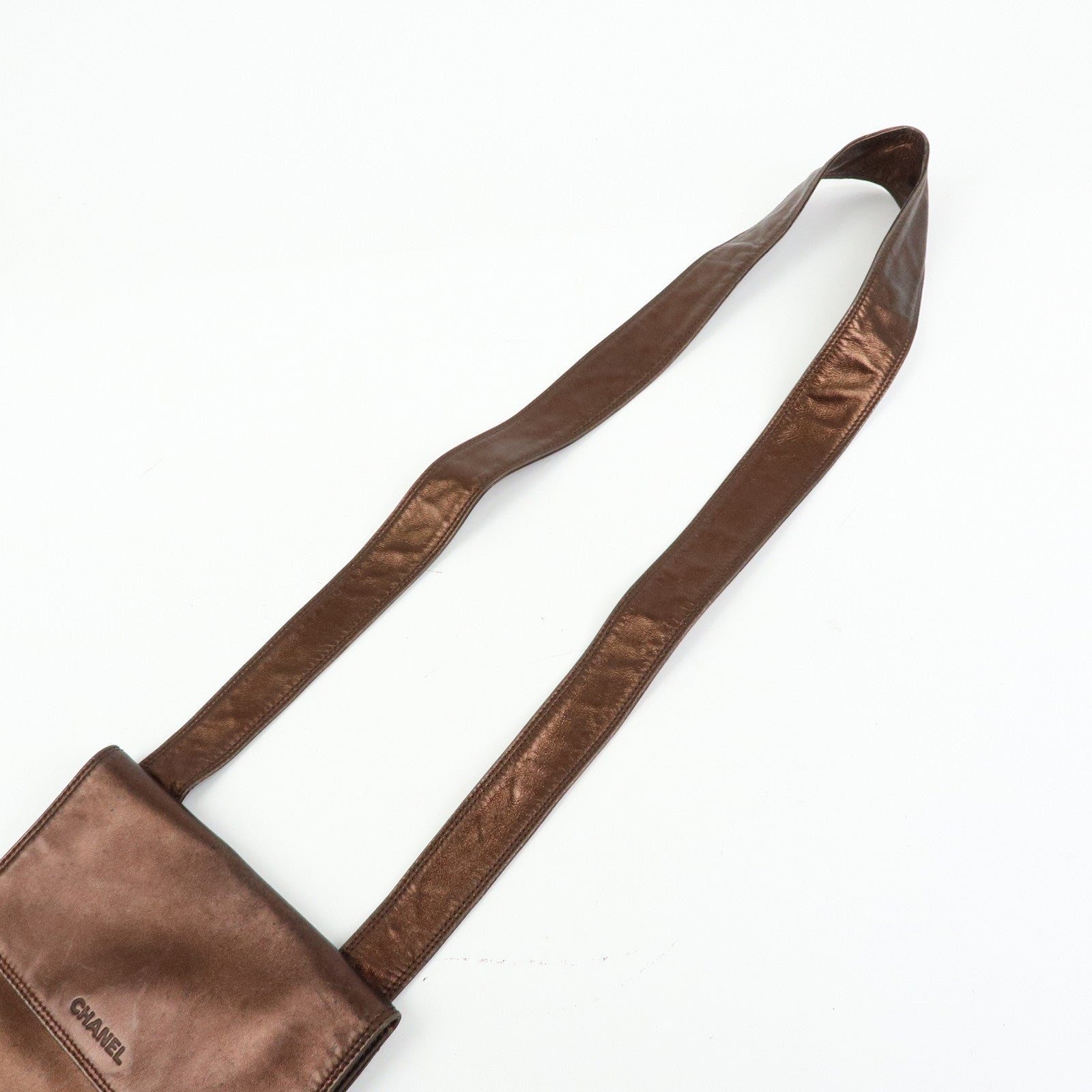 CHANEL Calf Leather Shoulder Bag Flap Crossbody Bag Metallic Brown