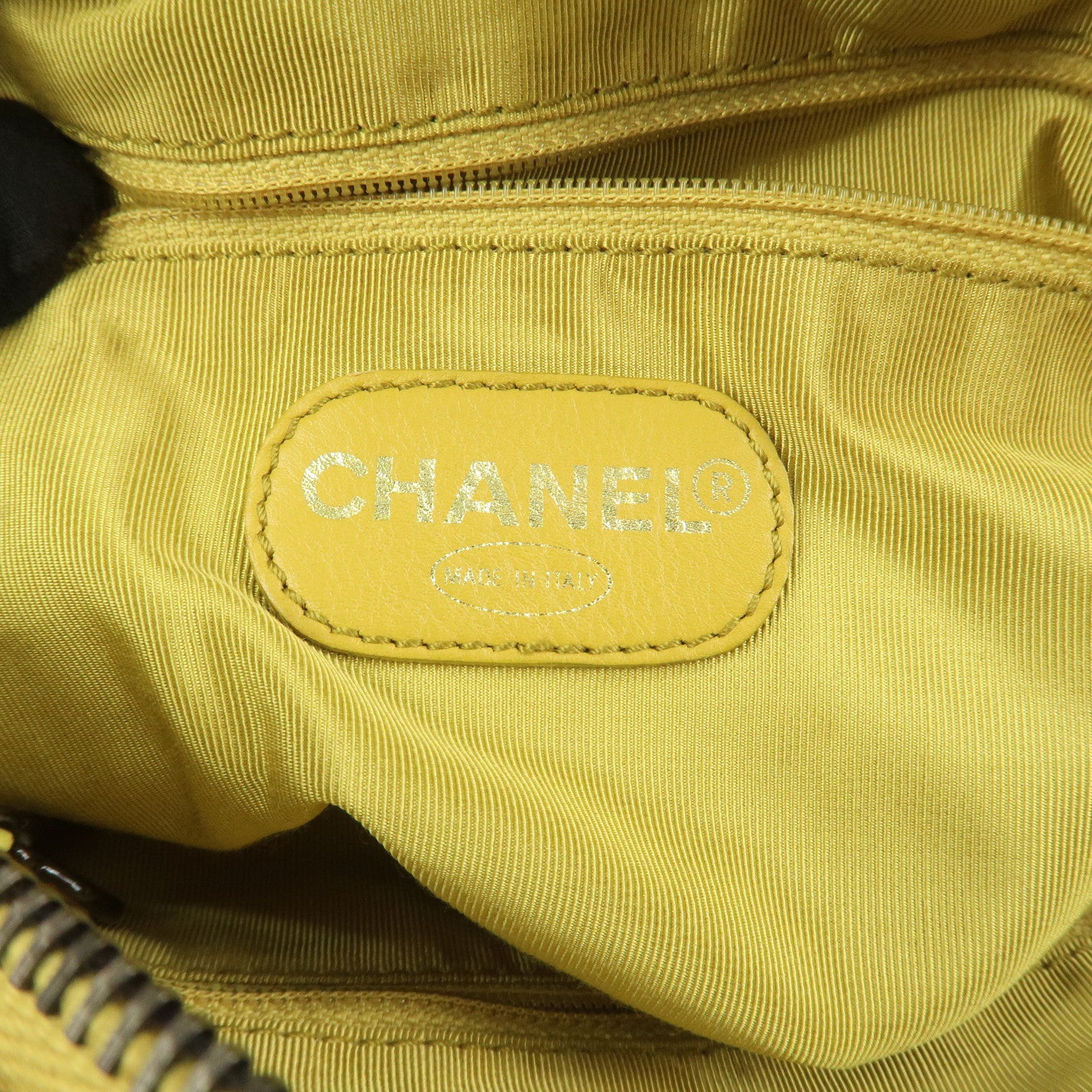 CHANEL COCO Mark Lamb Skin Back Pack Ruck Suck Yellow