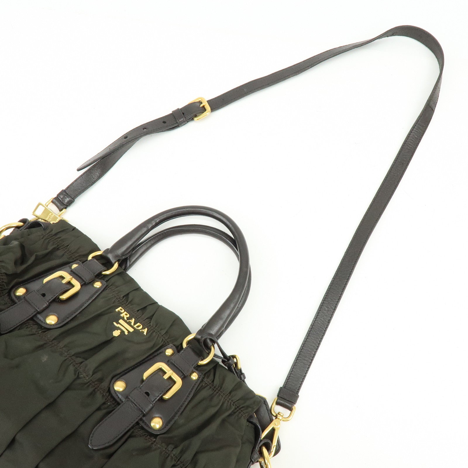 PRADA Nylon 2Way Bag Hand Bag Shoulder Bag Khaki Brown BN2346