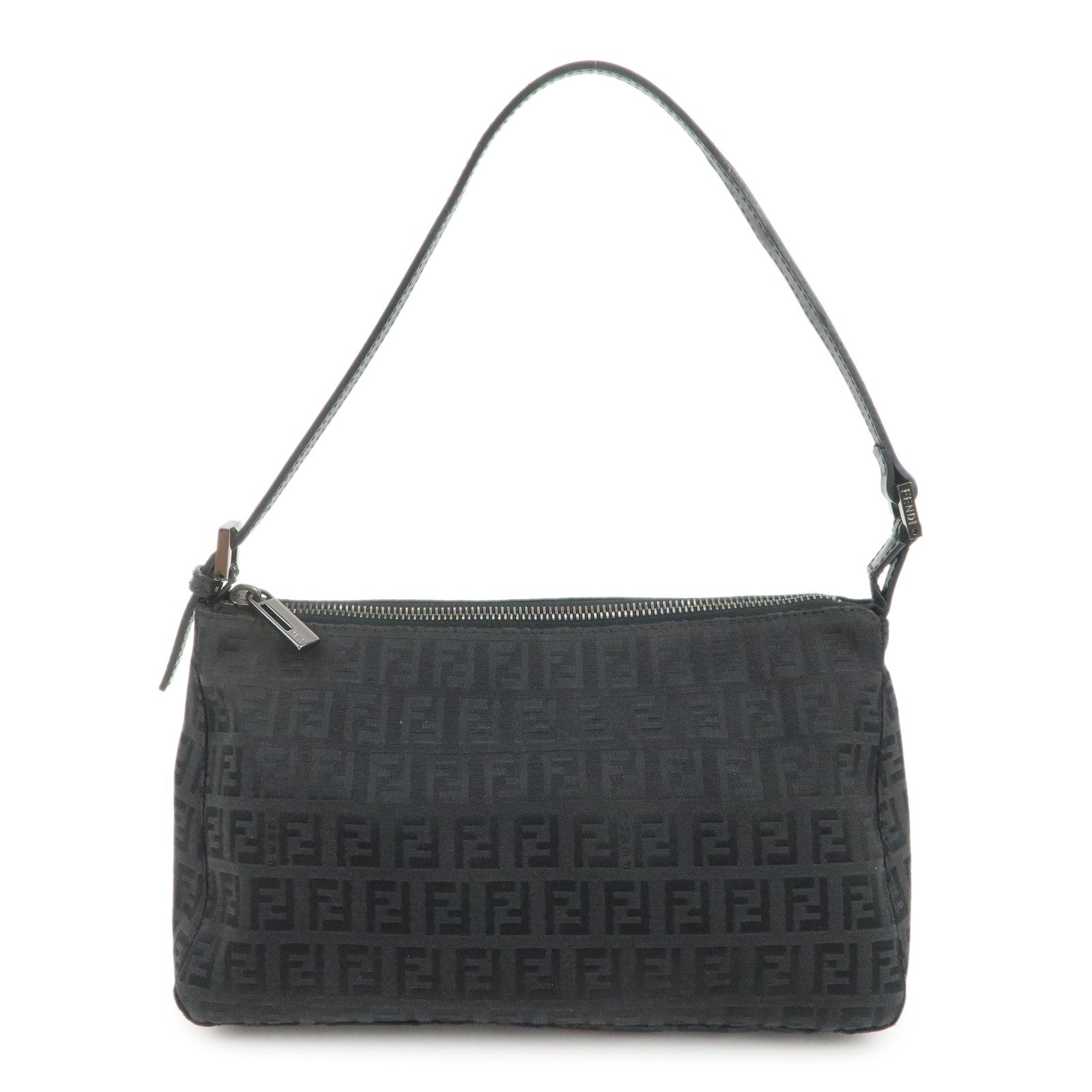 FENDI Zucchino Canvas Leather Shoulder Bag Hand Bag Pouch Black