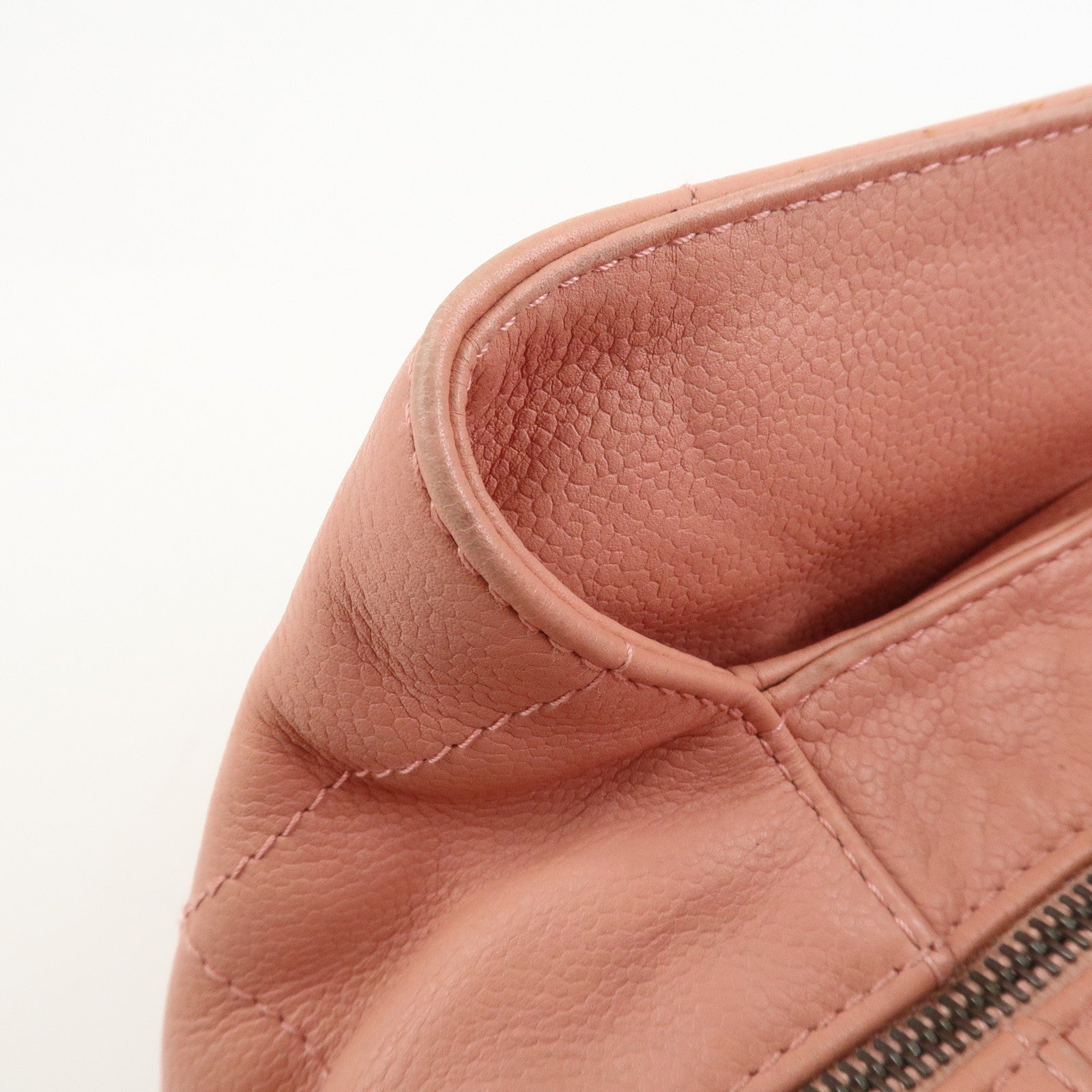 CHANEL Chocolate Bar Calf Leather Boston Bag Hand Bag Pink