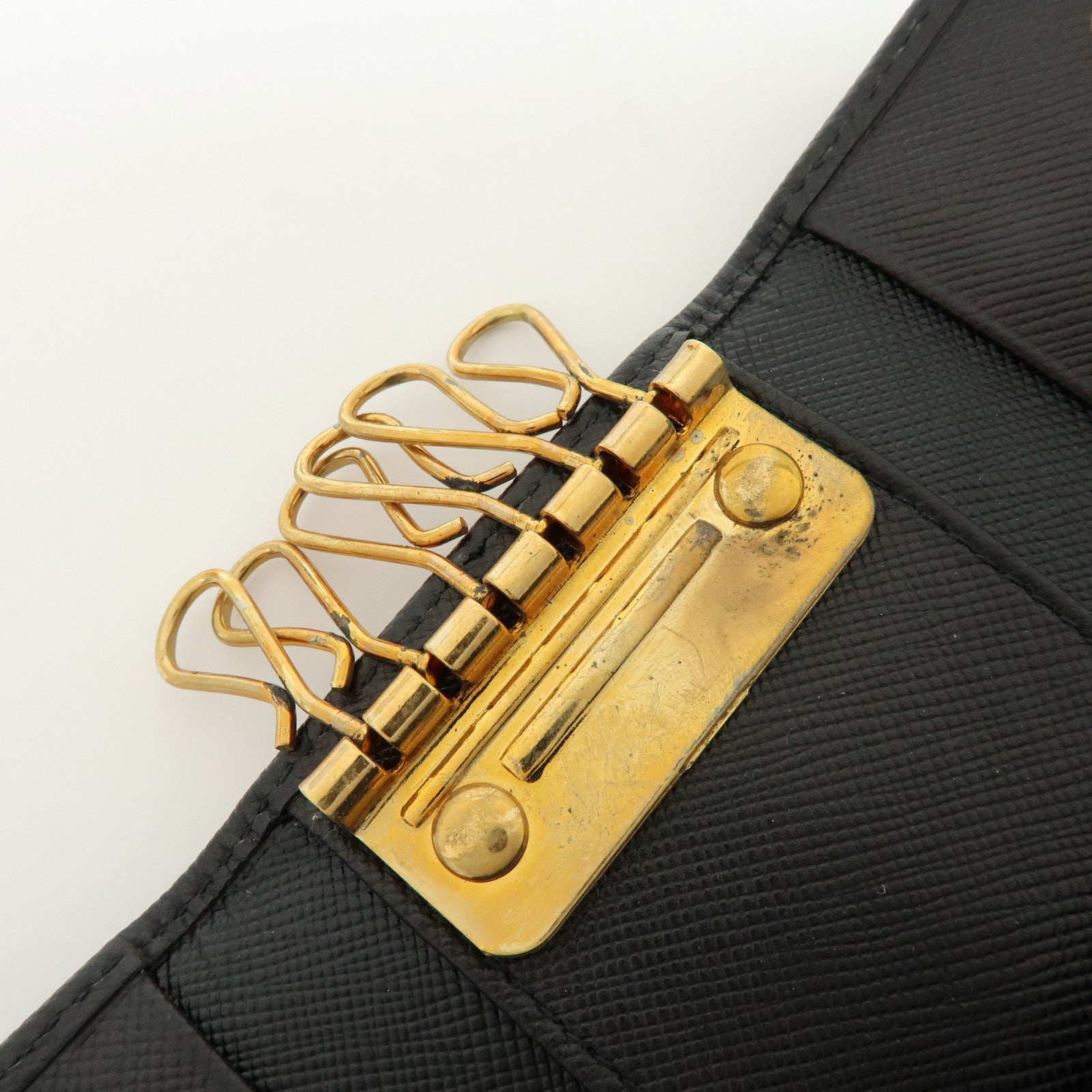PRADA Triangle Logo Saffiano Leather 6 Rings Key Case Black 1M0222