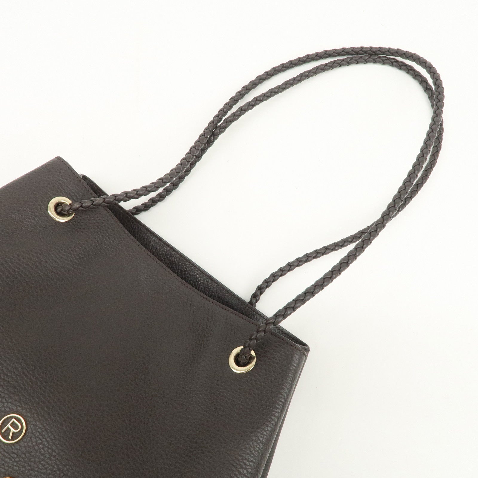 GUCCI Logo Leather Tote Bag Shoulder Bag Dark Brown 419689