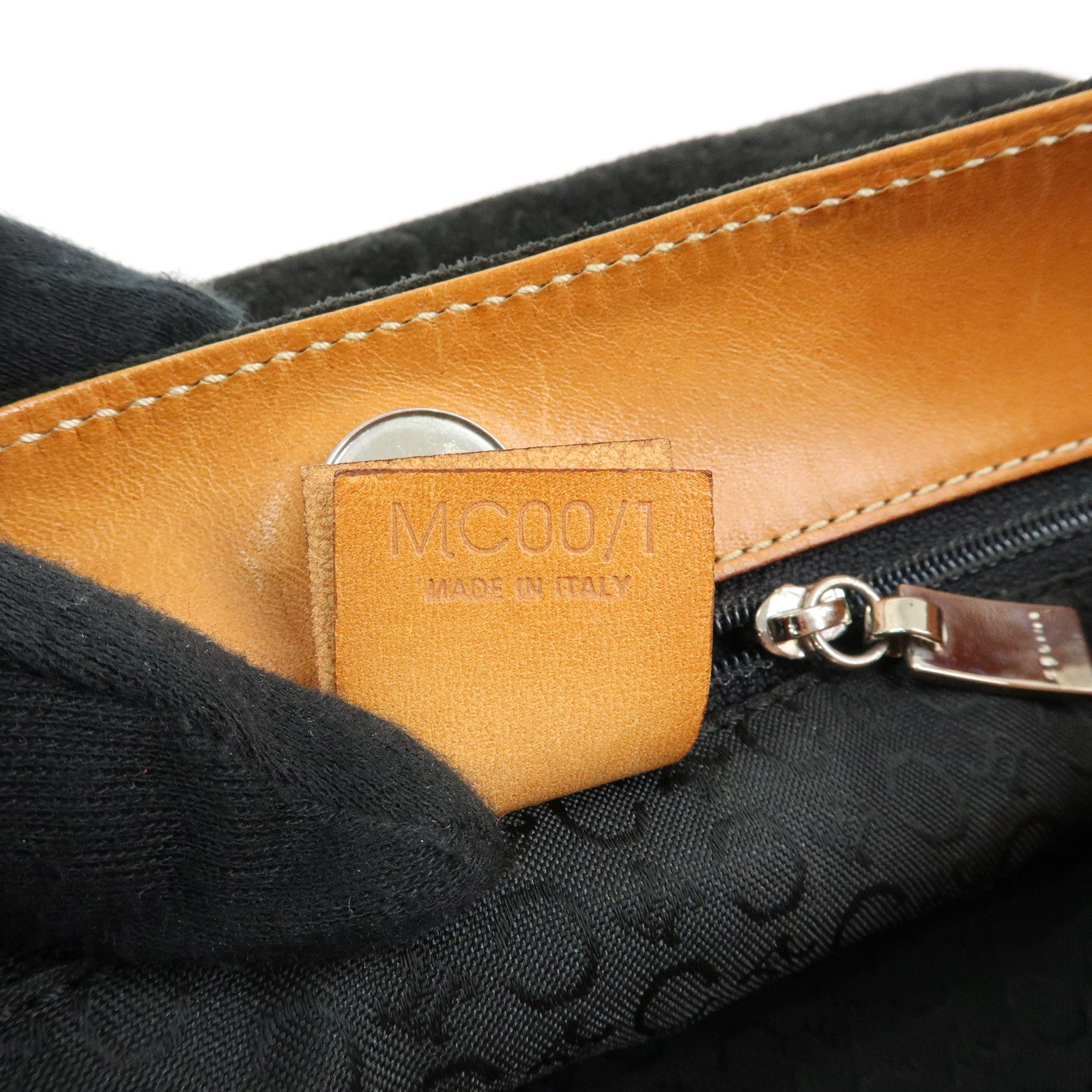 CELINE C Macadam Suede Leather Shoulder Bag Black Brown