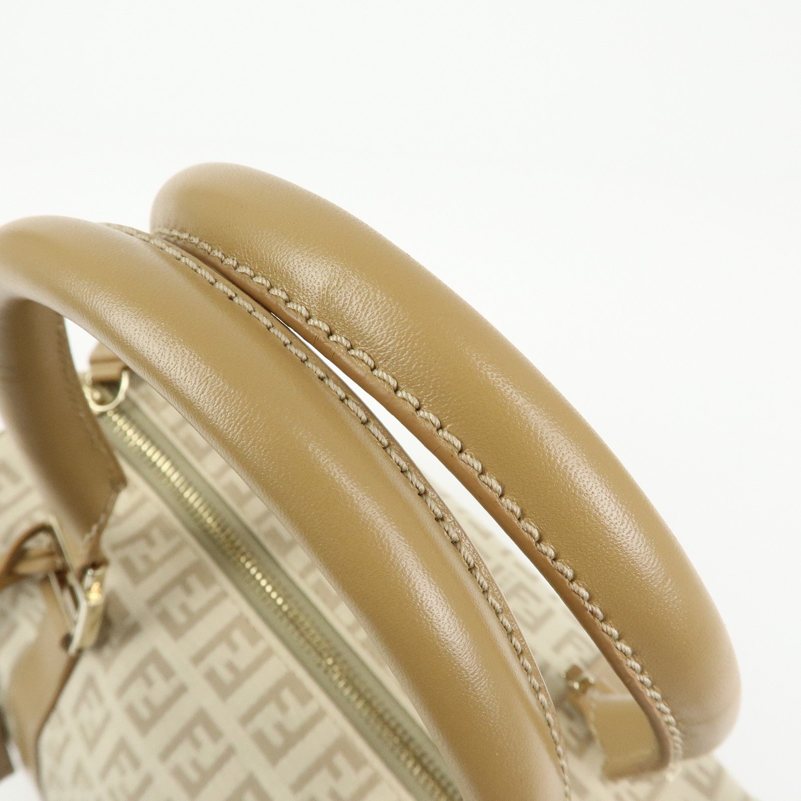 FENDI Zucchino Canvas Leather Boston Bag Hand Bag Beige 8BL068