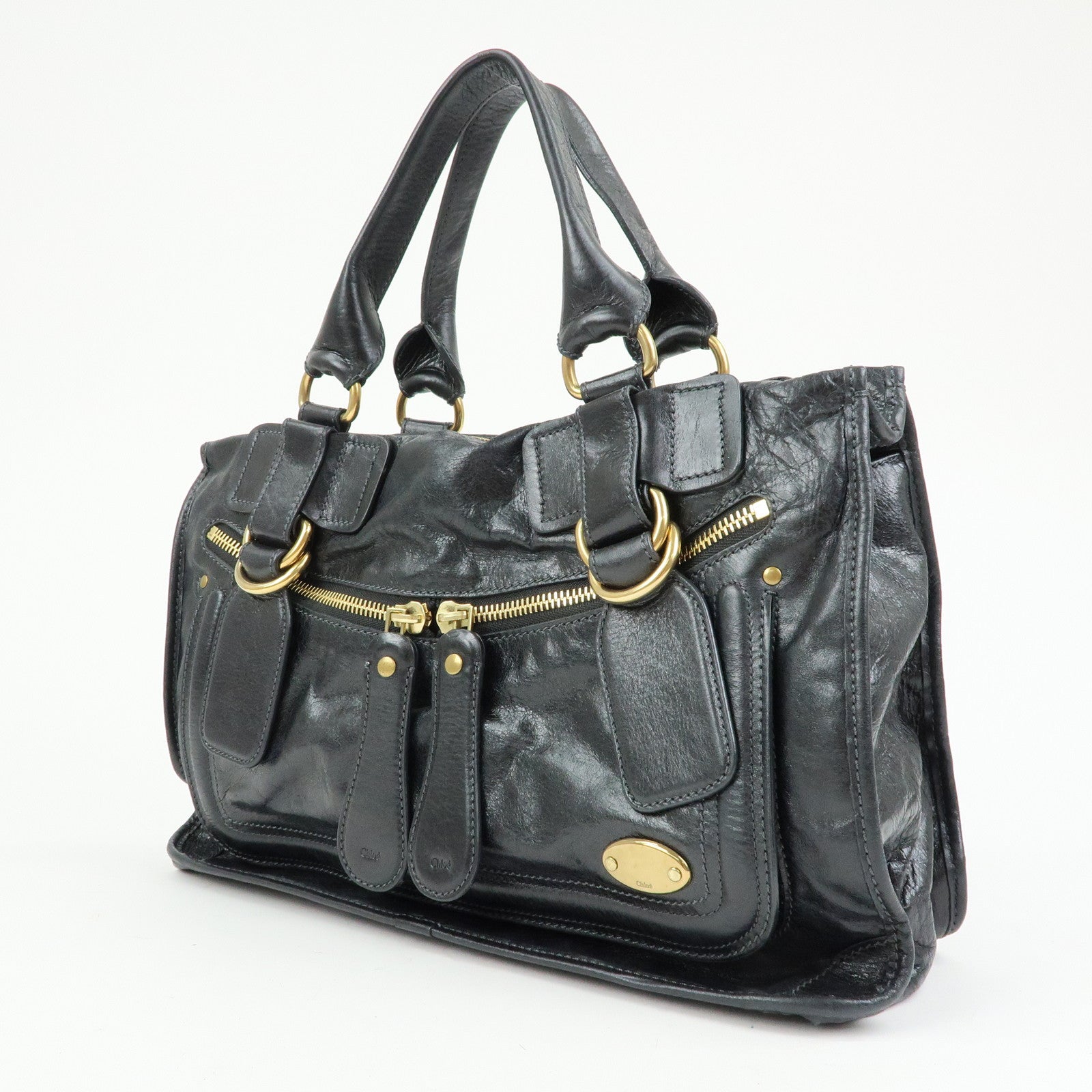 Chloe Bay Leather Hand Bag Tote Bag Black