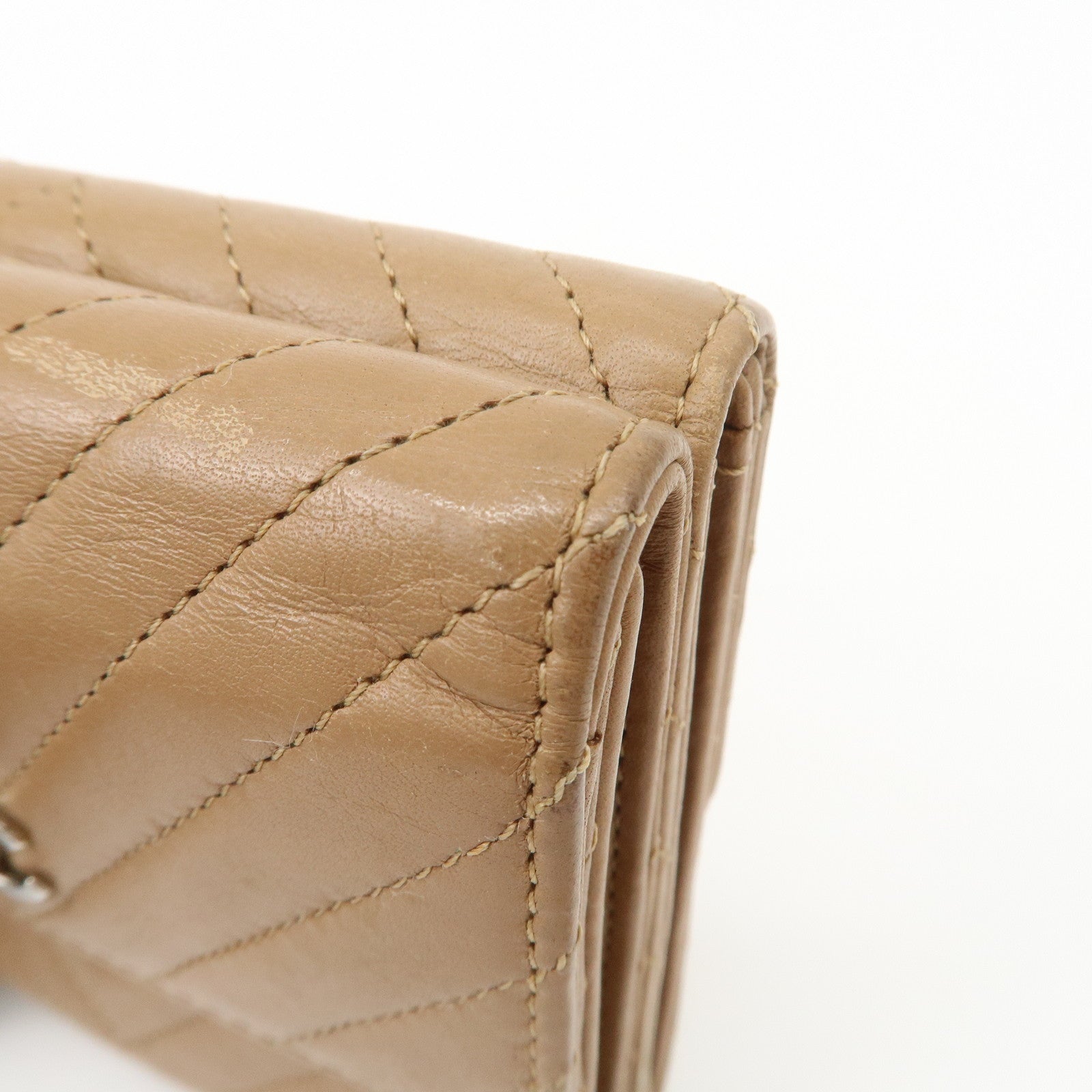 CHANEL Matelasse V Stitch Leather Tri-Fold Wallet Brown A34281