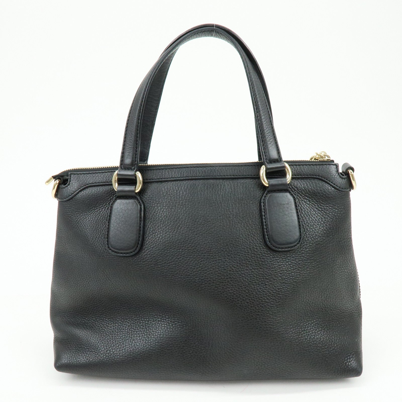GUCCI SOHO Interlocking G Leather Tote Bag Hand Bag Black 308362