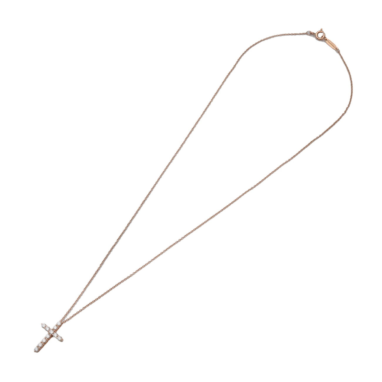Tiffany & Co Small Cross 11P Diamond Necklace K18 750PG Rose Gold