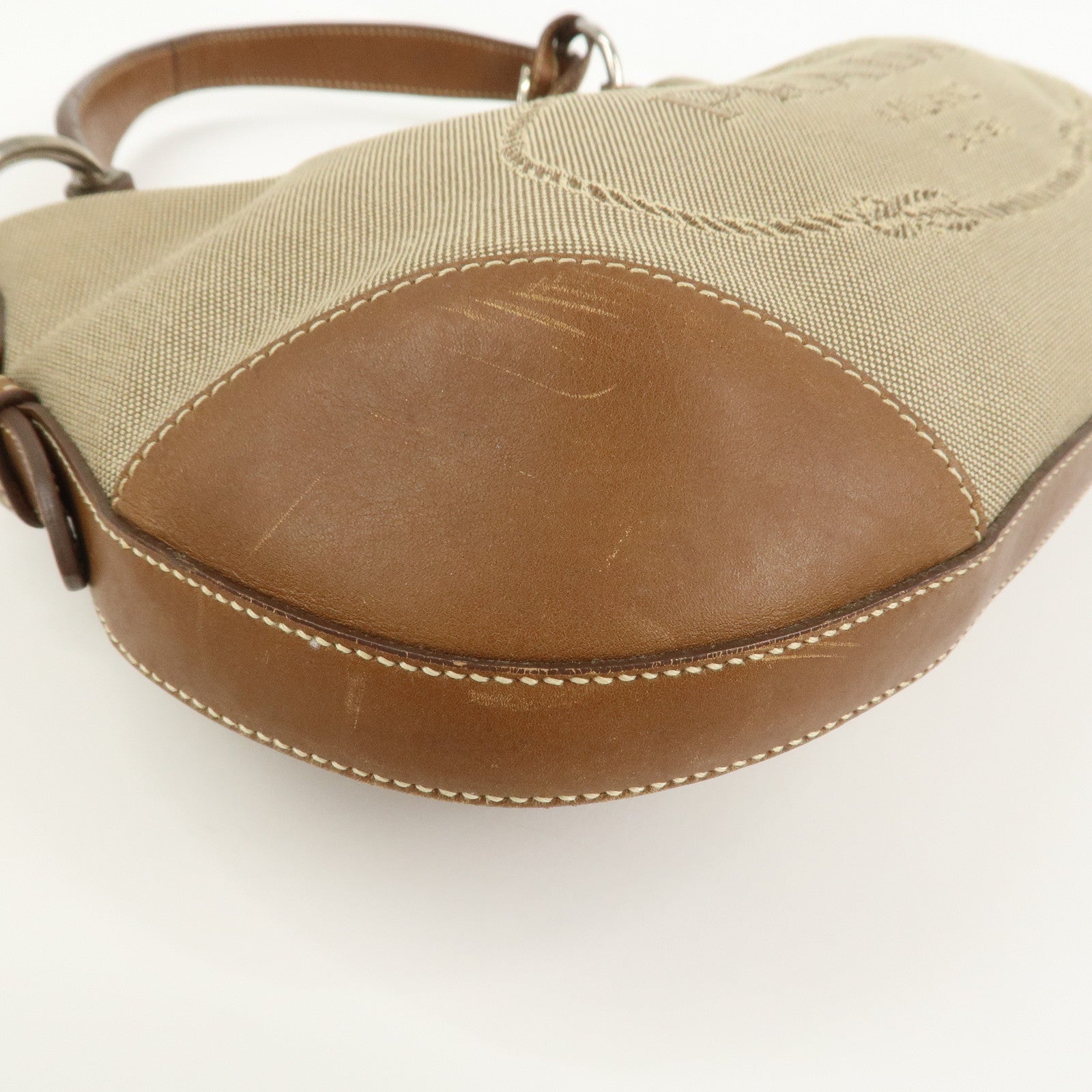 PRADA Logo Jacquard Leather Shoulder Bag Beige Brown BR3429