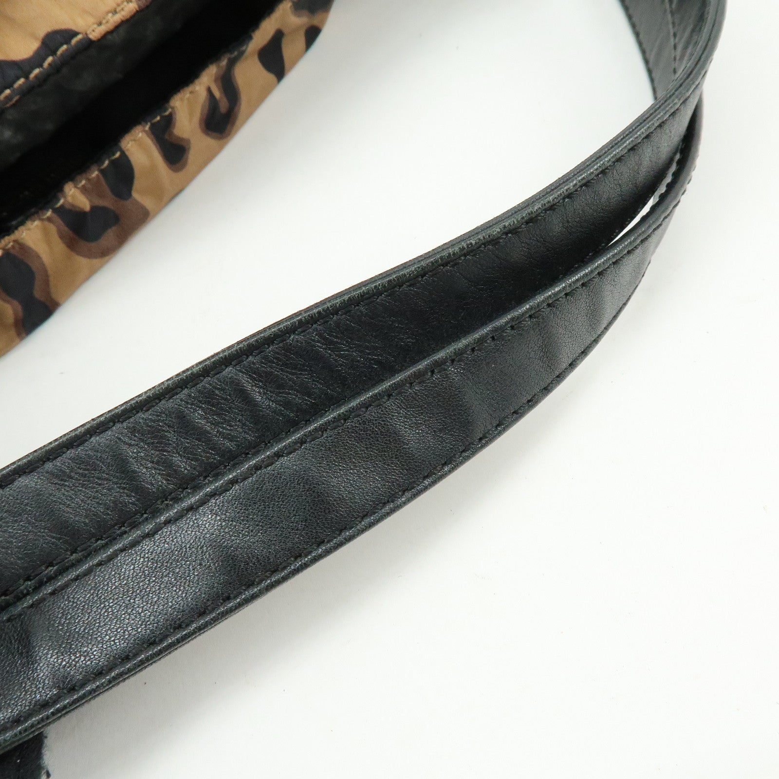 JIMMY CHOO Nylon Leather Shoulder Bag Hand Bag Animal Print Brown
