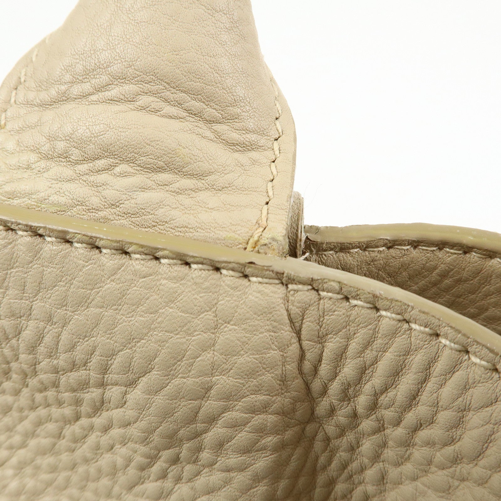 PRADA Triangle Logo Canapa Vittello Daino Leather Hand Bag Beige