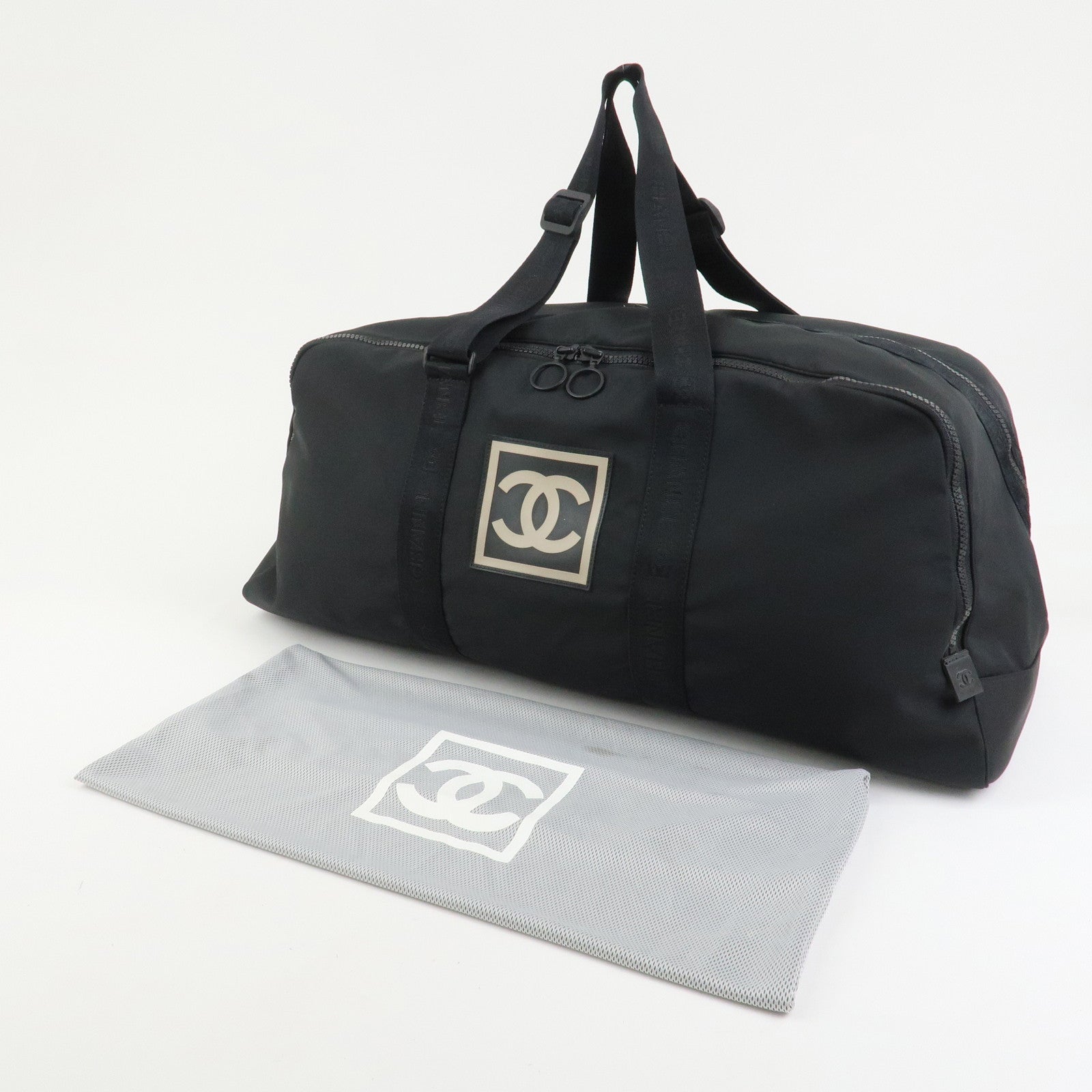 CHANEL Sport Line COCO Mark Nylon Boston Bag Shoulder Bag Black