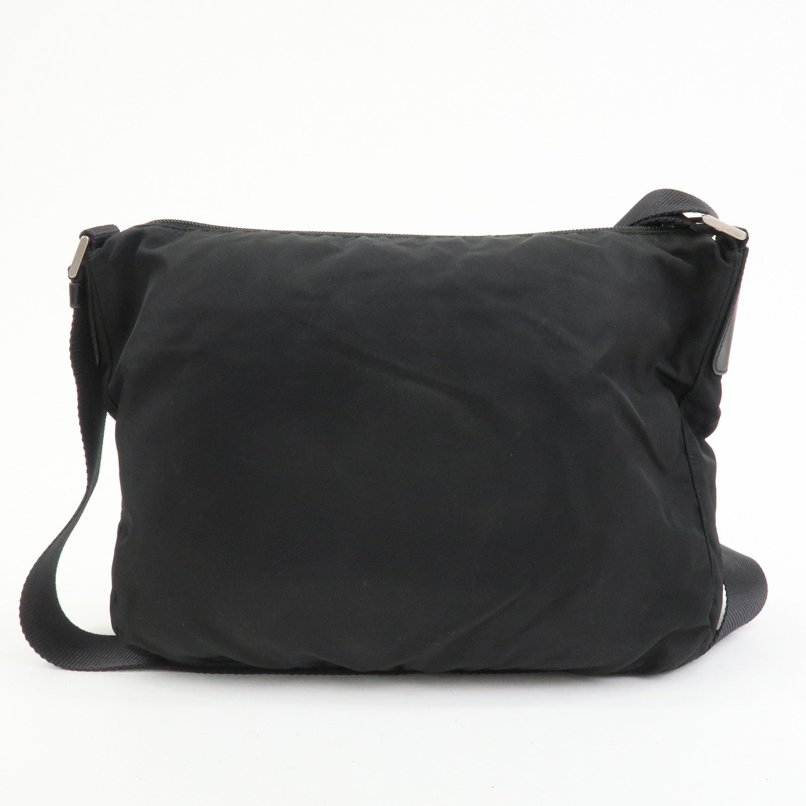 PRADA Triangle Logo Nylon Saffiano Leather Shoulder Bag Black V161