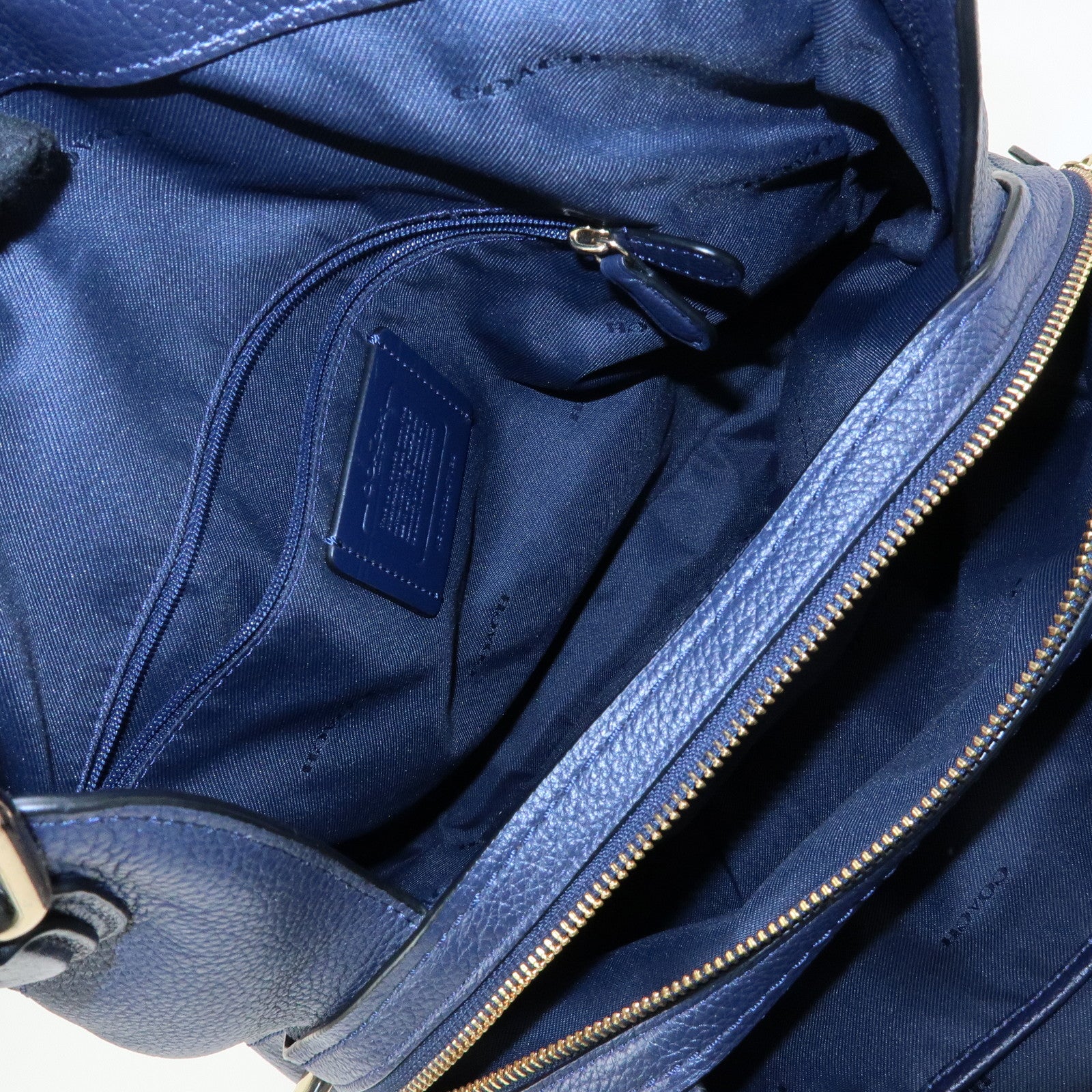 COACH Edie Leather Tote Bag Shoulder Bag Hand Bag Navy