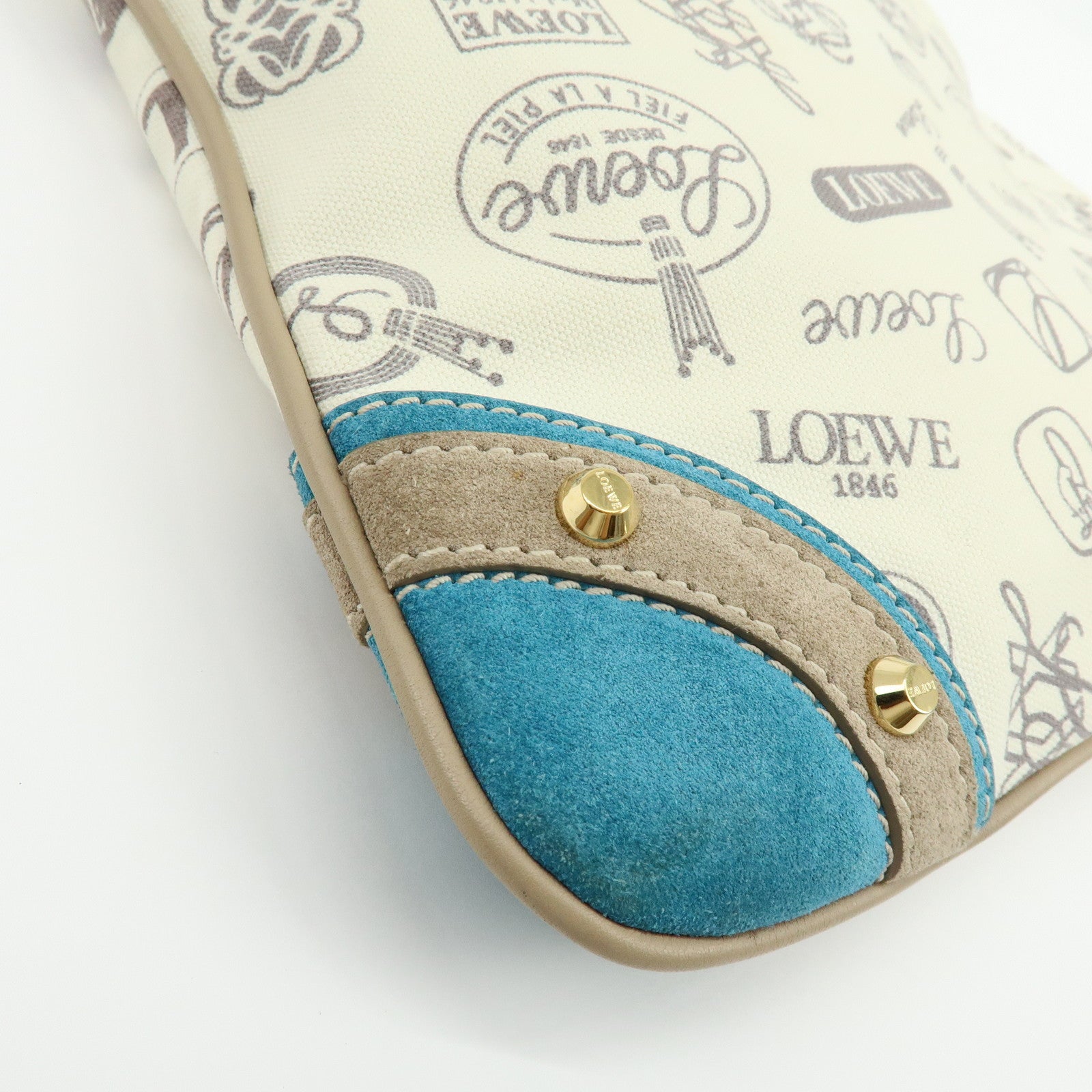 LOEWE Anagram Canvas Suede Leather Shoulder Bag 160th Beige Blue