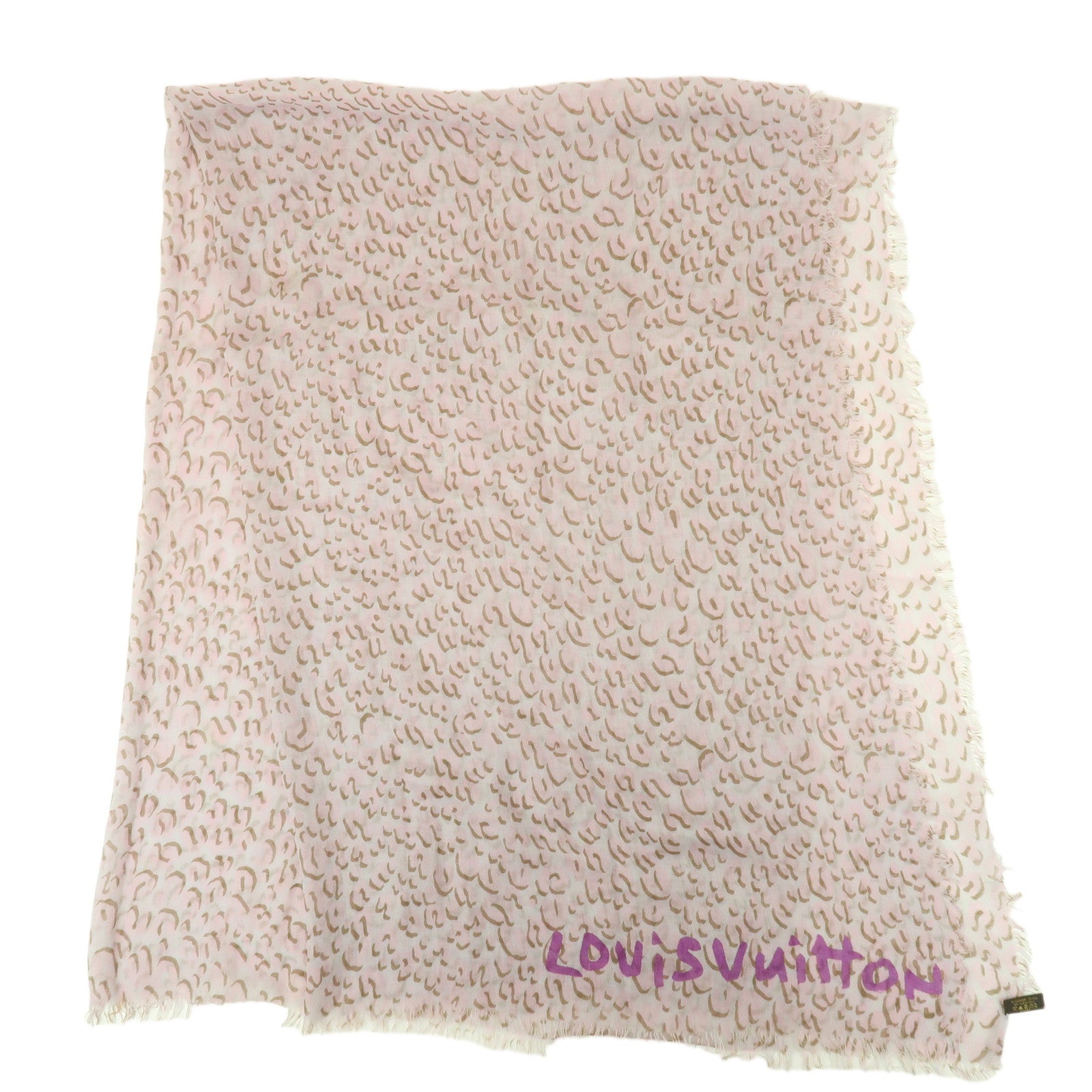 Louis Vuitton Leopard Cashmere Silk Scarf Shawl Pink Gray 413287